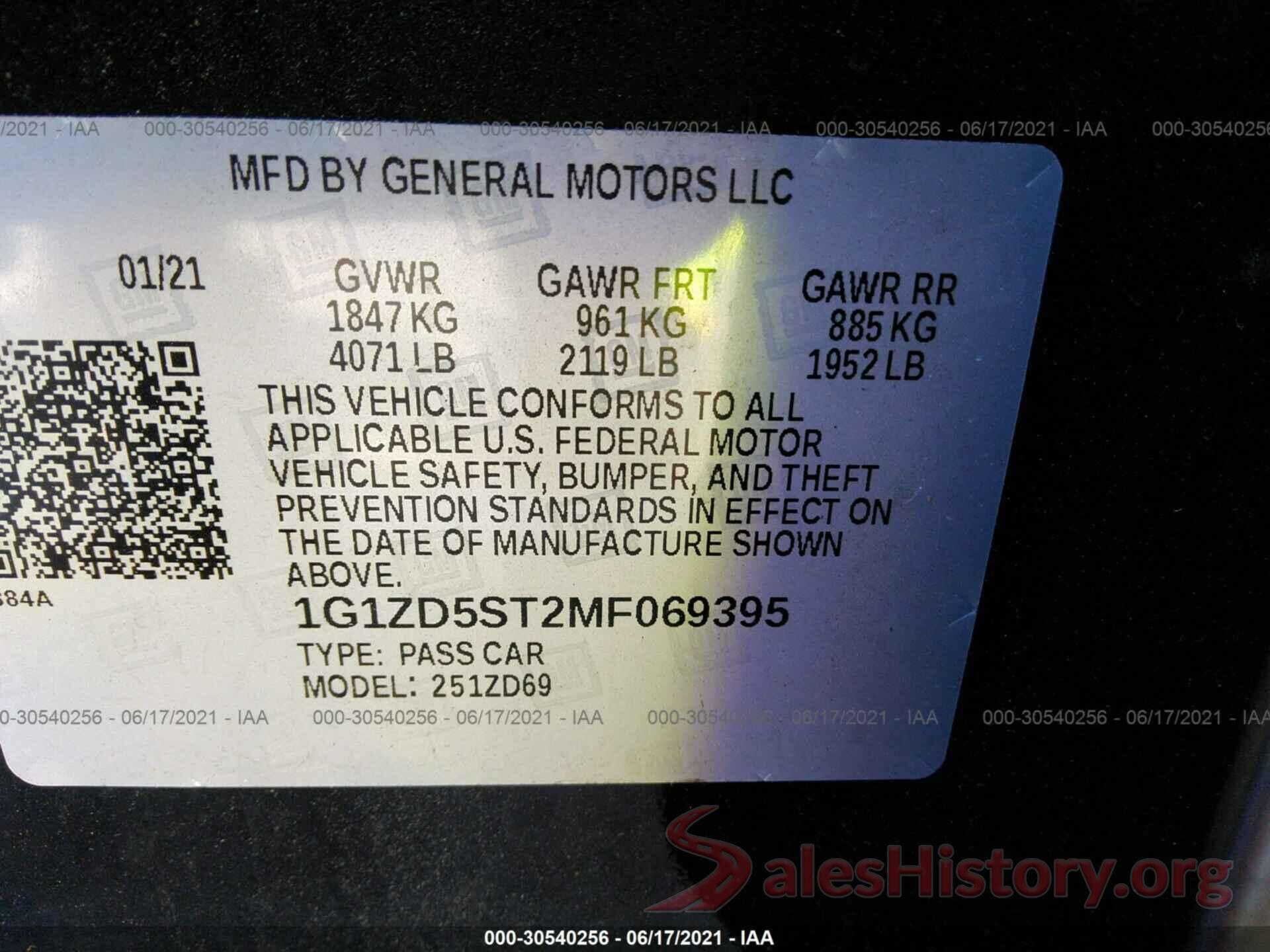 1G1ZD5ST2MF069395 2021 CHEVROLET MALIBU