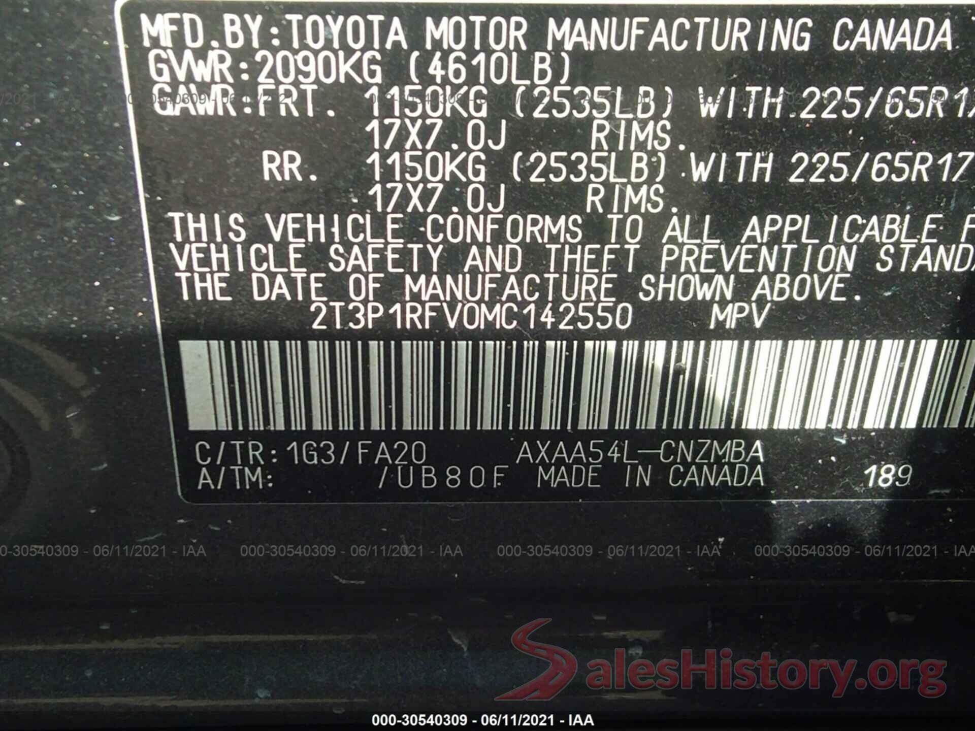 2T3P1RFV0MC142550 2021 TOYOTA RAV4