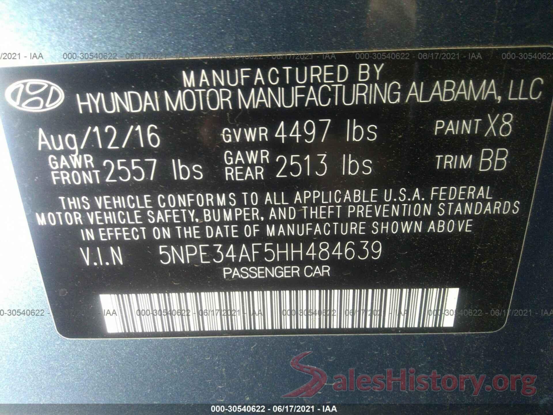 5NPE34AF5HH484639 2017 HYUNDAI SONATA