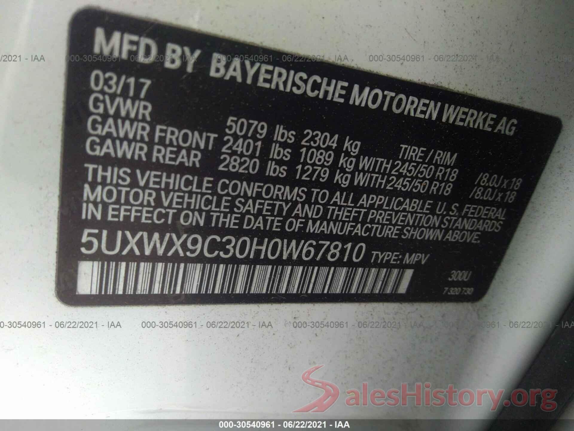 5UXWX9C30H0W67810 2017 BMW X3