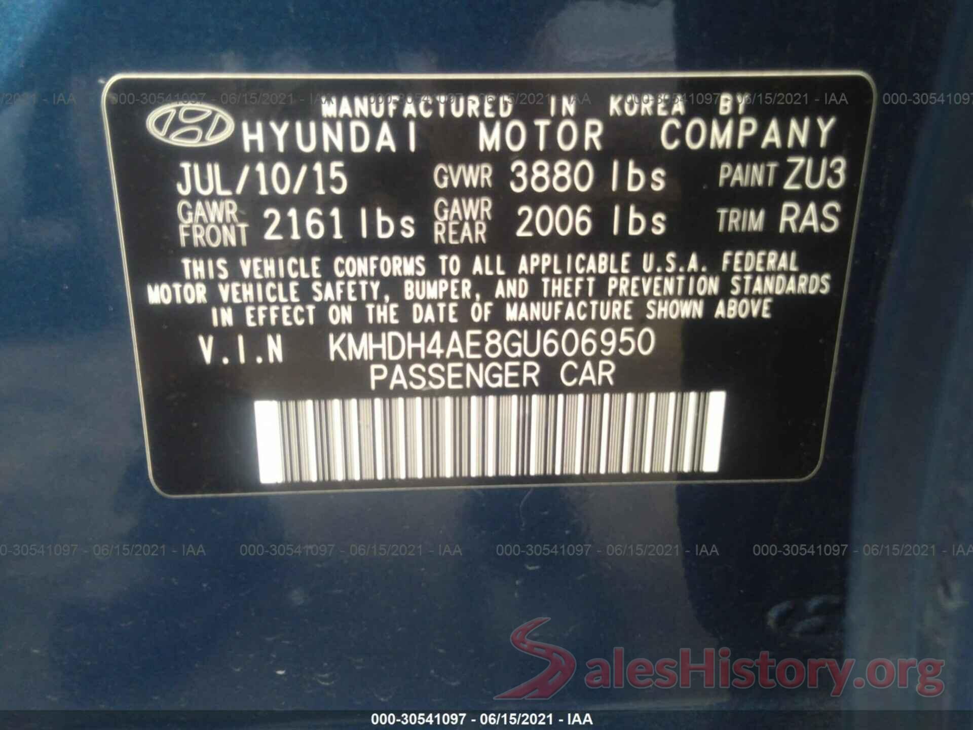 KMHDH4AE8GU606950 2016 HYUNDAI ELANTRA