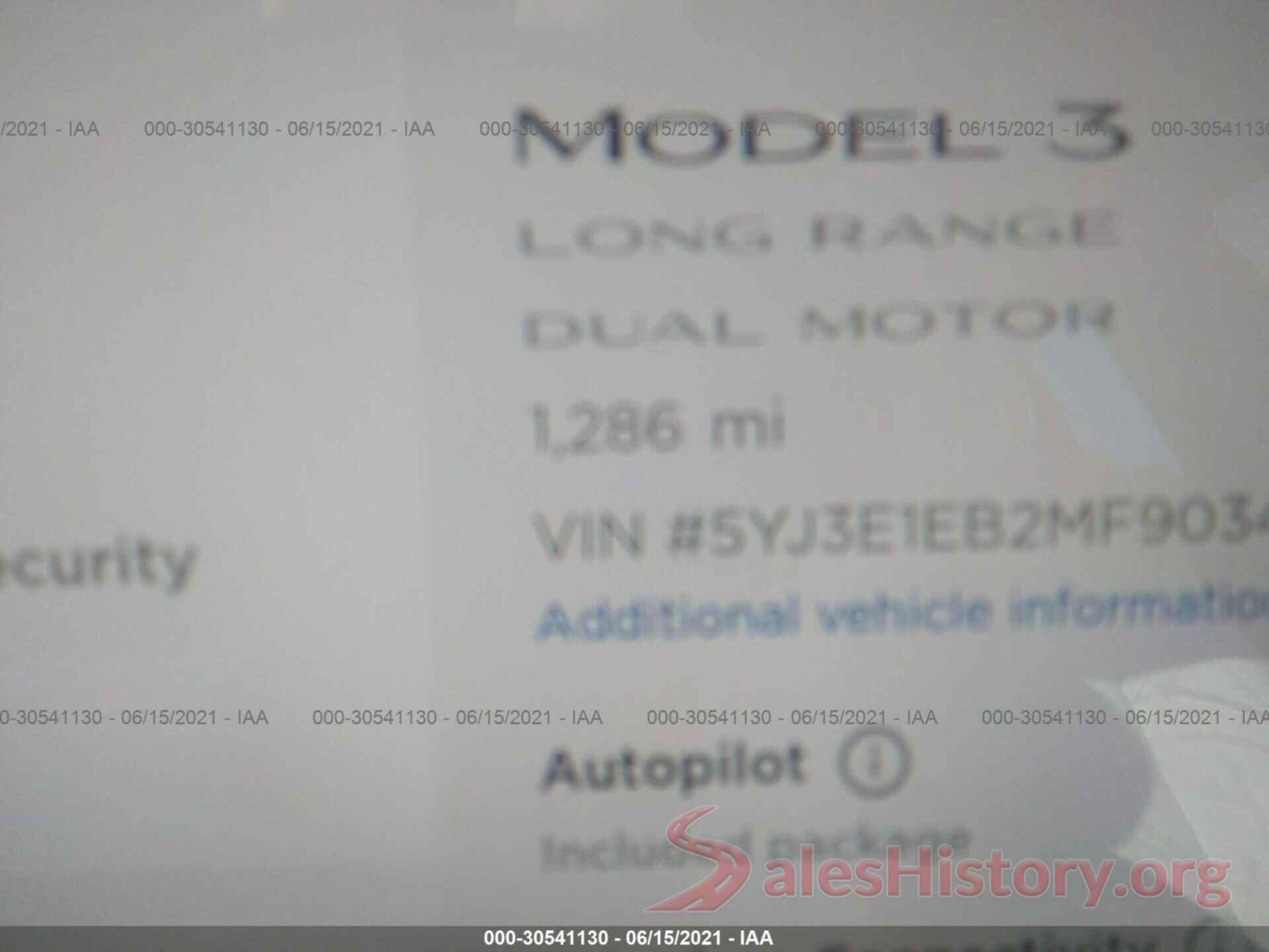 5YJ3E1EB2MF903451 2021 TESLA MODEL 3