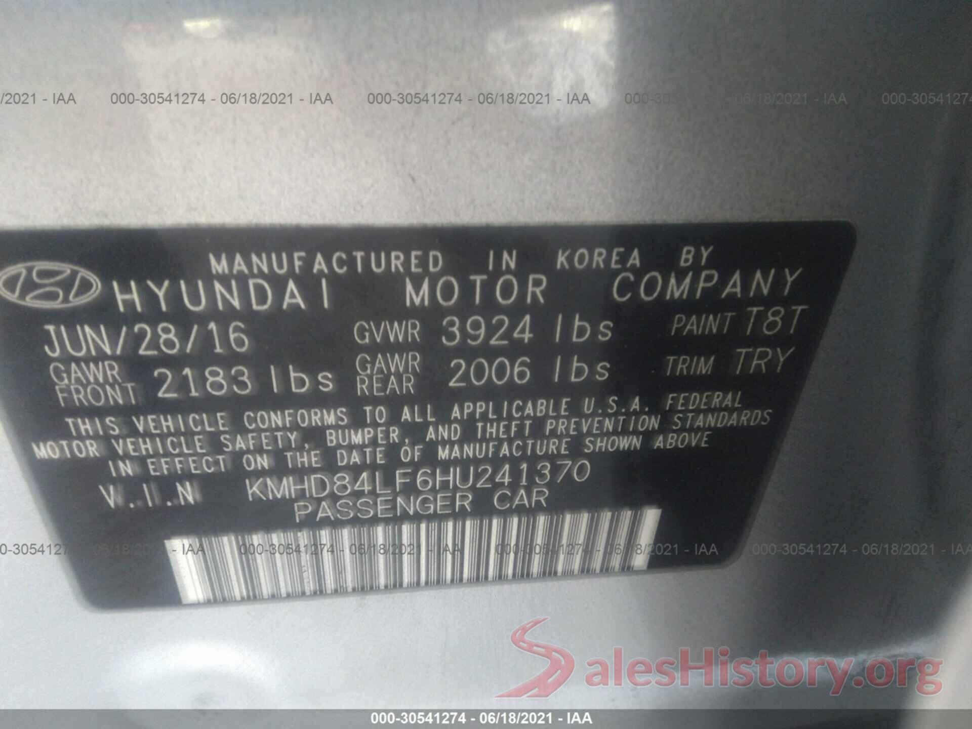 KMHD84LF6HU241370 2017 HYUNDAI ELANTRA