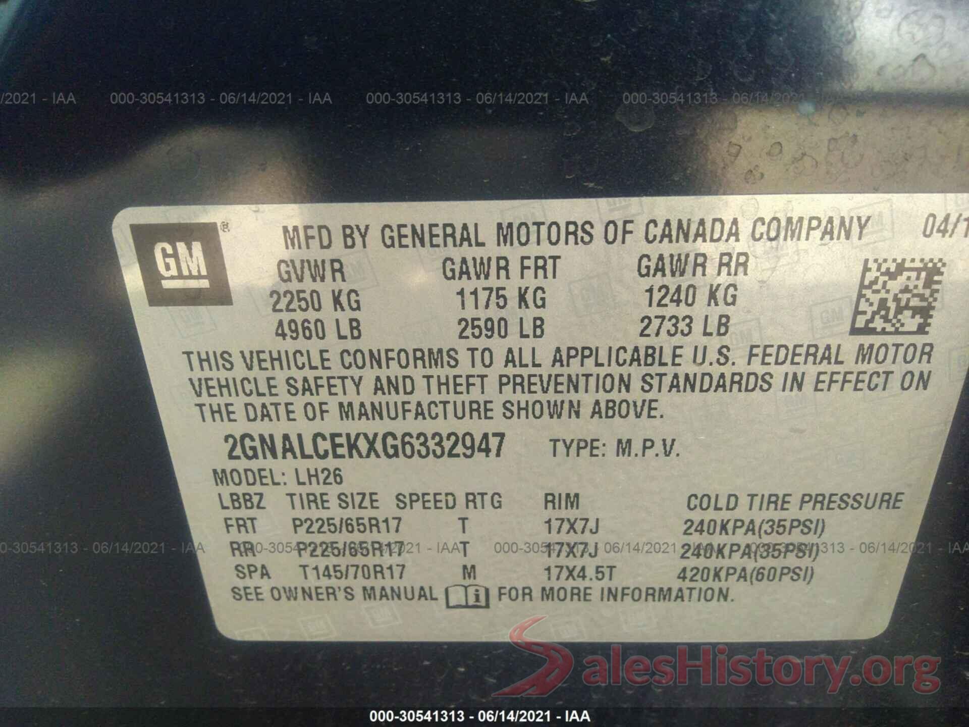 2GNALCEKXG6332947 2016 CHEVROLET EQUINOX