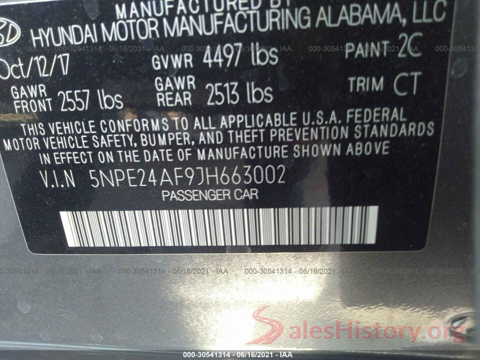 5NPE24AF9JH663002 2018 HYUNDAI SONATA