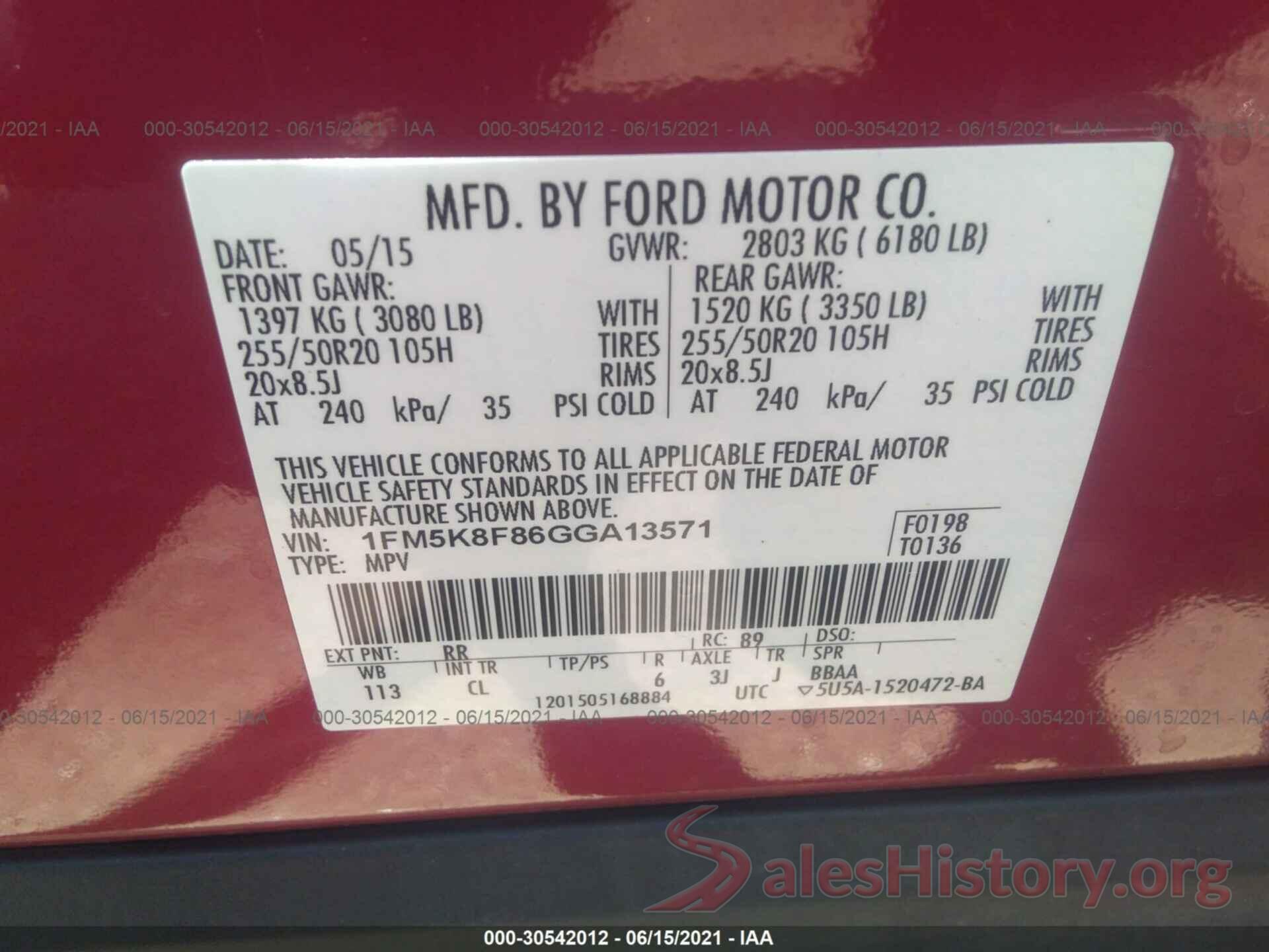 1FM5K8F86GGA13571 2016 FORD EXPLORER