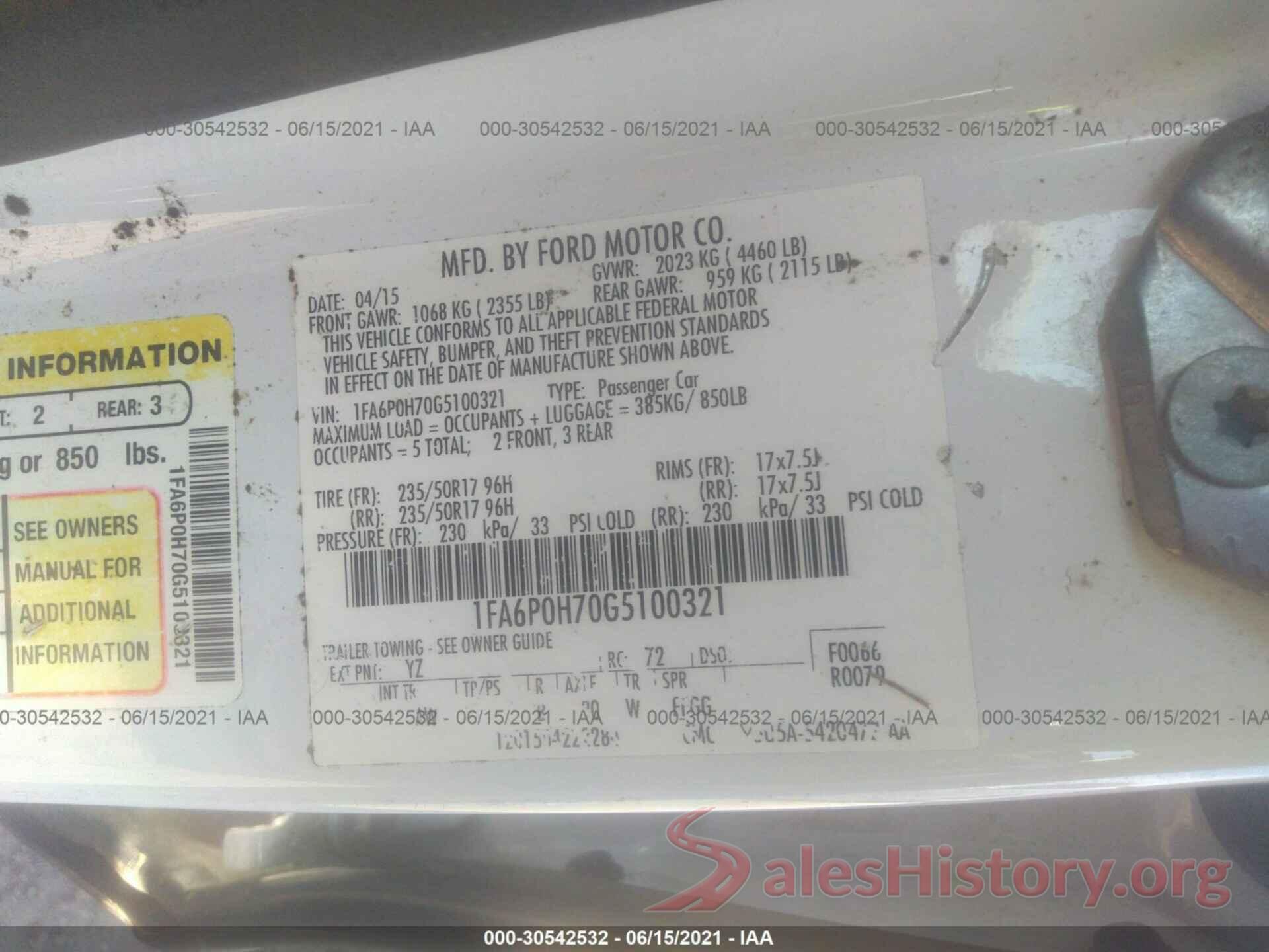 1FA6P0H70G5100321 2016 FORD FUSION