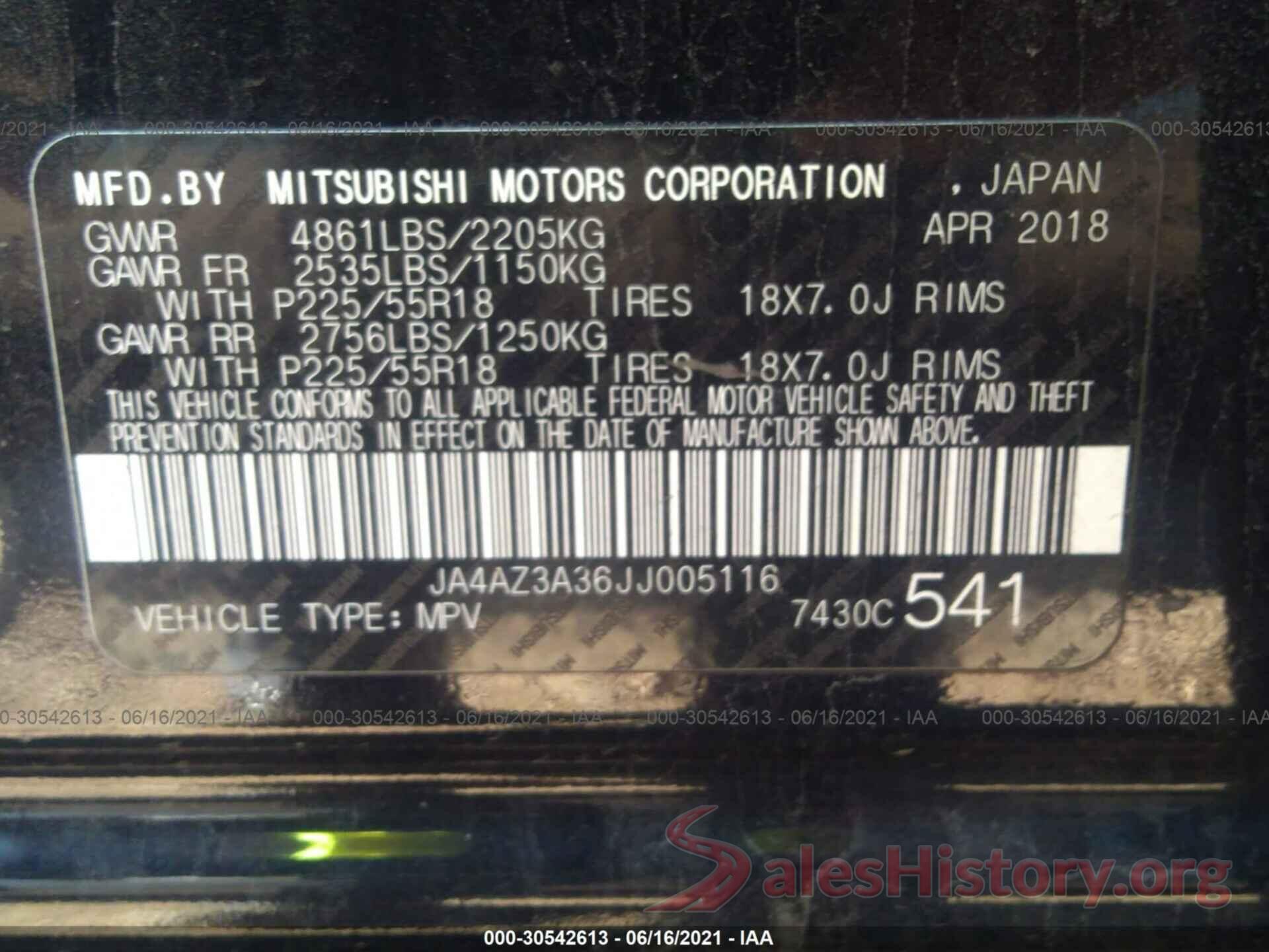 JA4AZ3A36JJ005116 2018 MITSUBISHI OUTLANDER