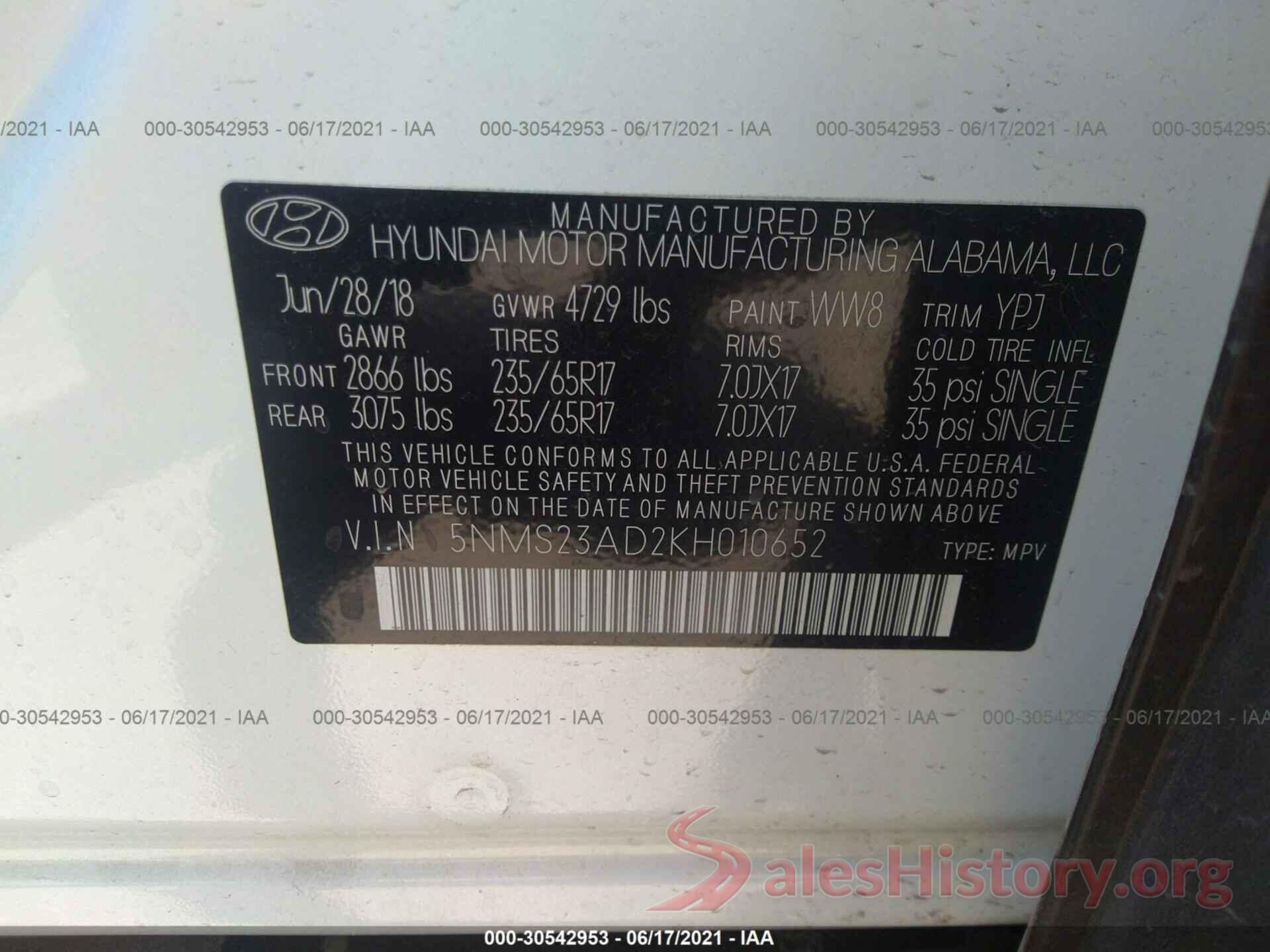 5NMS23AD2KH010652 2019 HYUNDAI SANTA FE