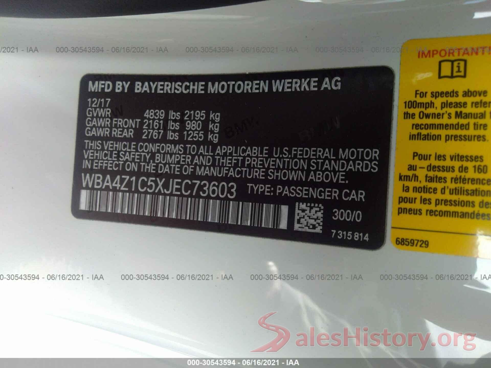 WBA4Z1C5XJEC73603 2018 BMW 4 SERIES