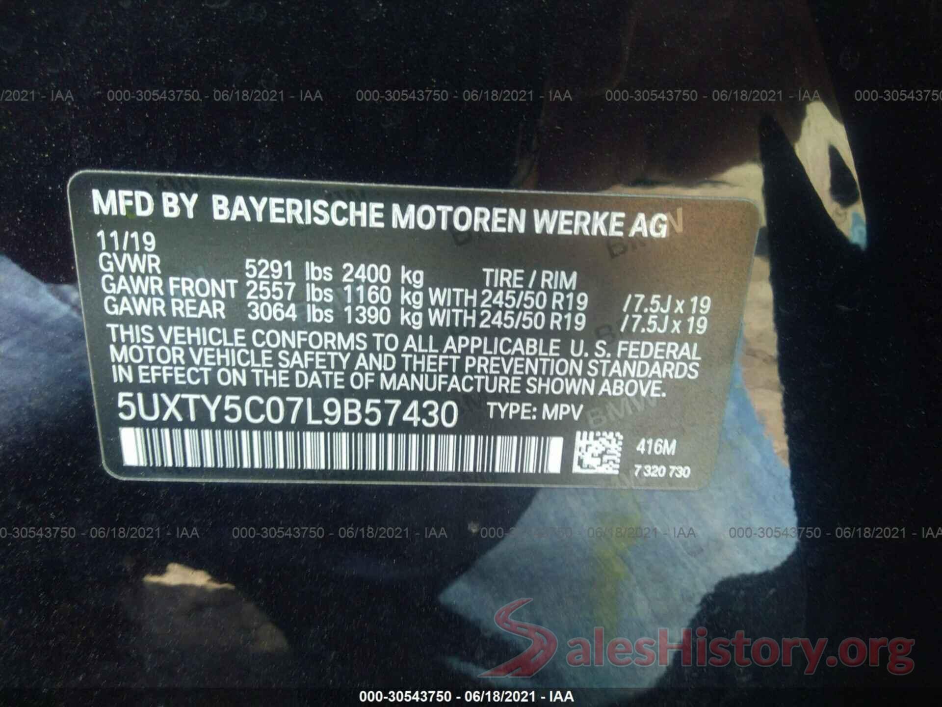 5UXTY5C07L9B57430 2020 BMW X3