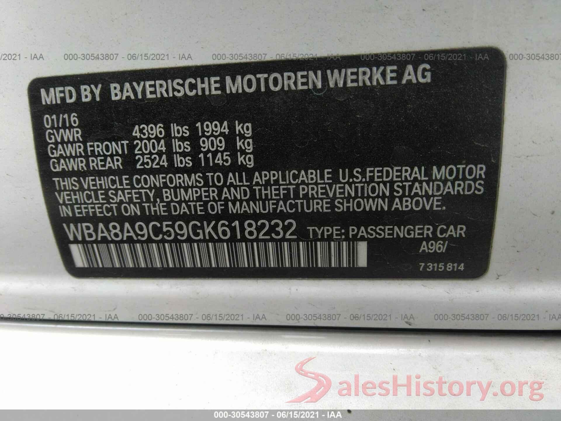 WBA8A9C59GK618232 2016 BMW 3 SERIES