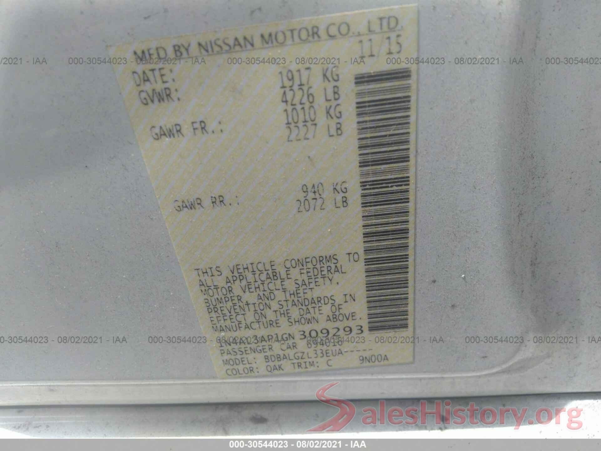 1N4AL3AP1GN309293 2016 NISSAN ALTIMA