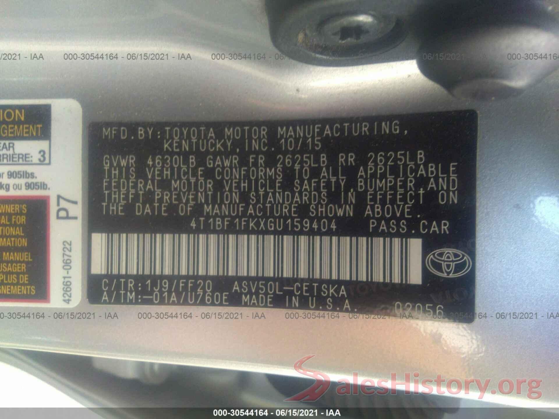 4T1BF1FKXGU159404 2016 TOYOTA CAMRY