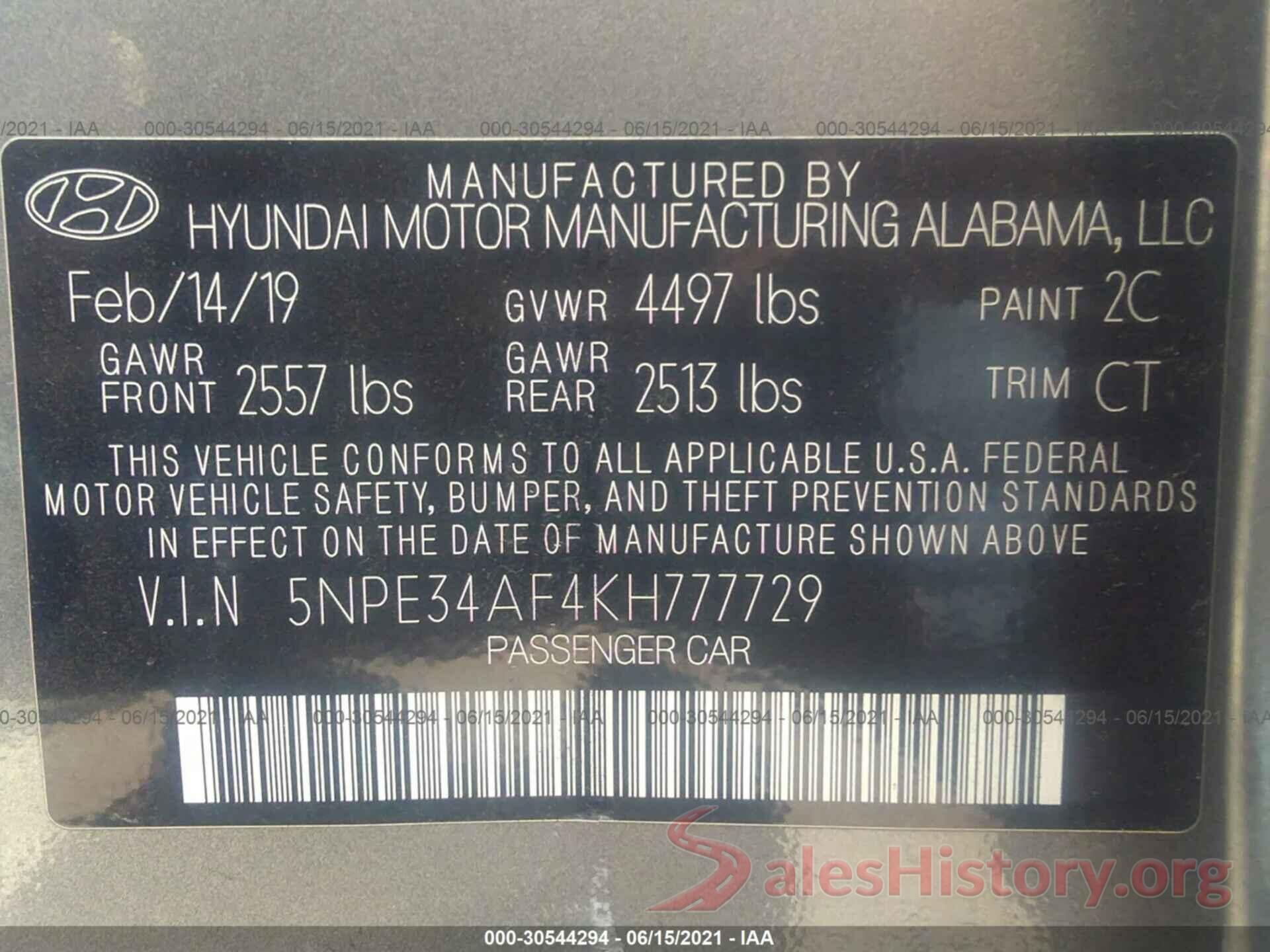 5NPE34AF4KH777729 2019 HYUNDAI SONATA