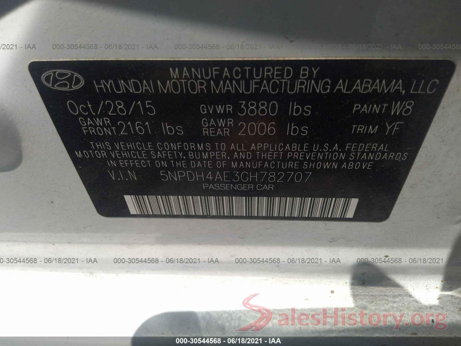 5NPDH4AE3GH782707 2016 HYUNDAI ELANTRA