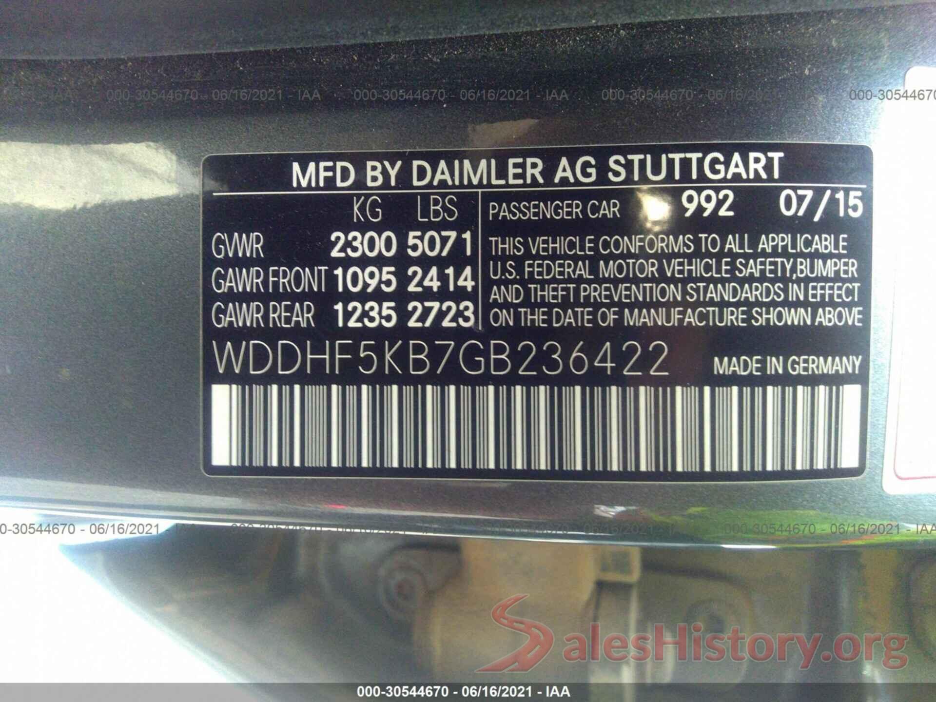 WDDHF5KB7GB236422 2016 MERCEDES-BENZ E-CLASS