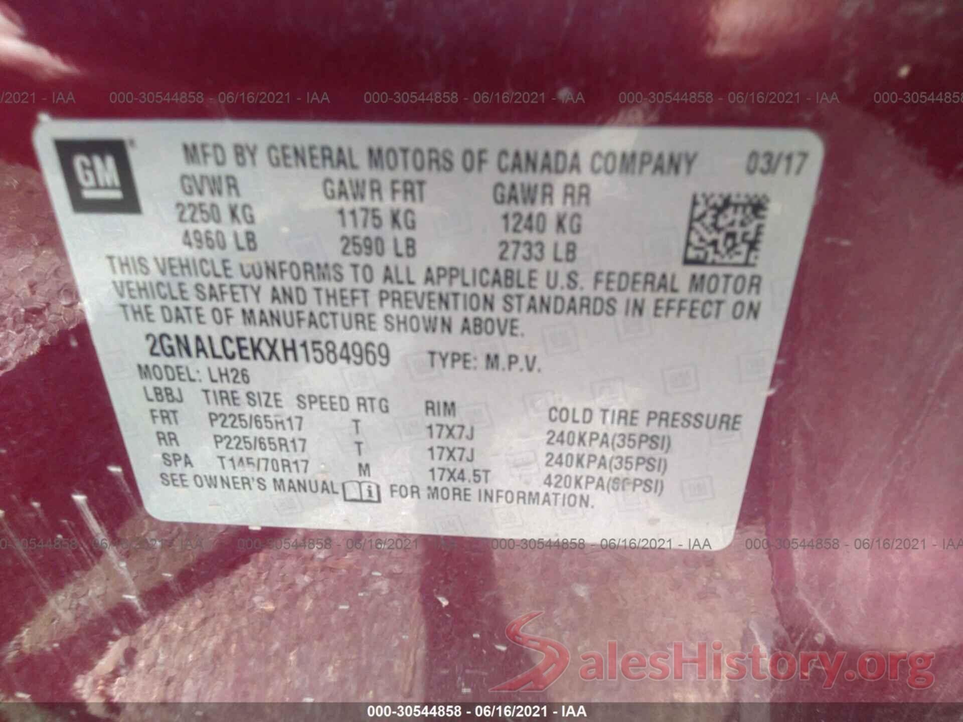 2GNALCEKXH1584969 2017 CHEVROLET EQUINOX