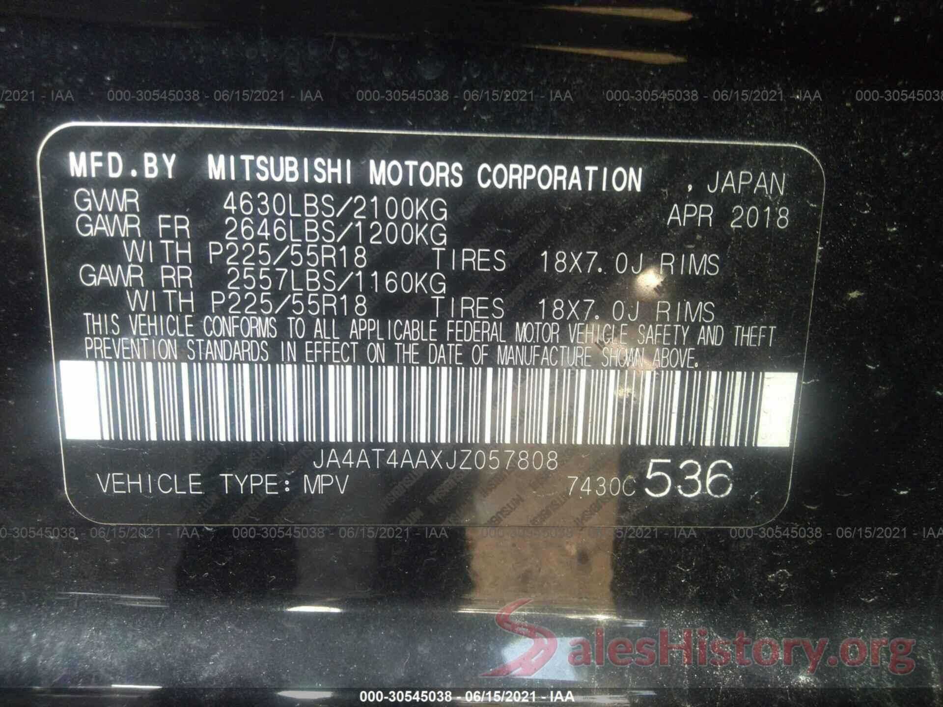 JA4AT4AAXJZ057808 2018 MITSUBISHI ECLIPSE CROSS