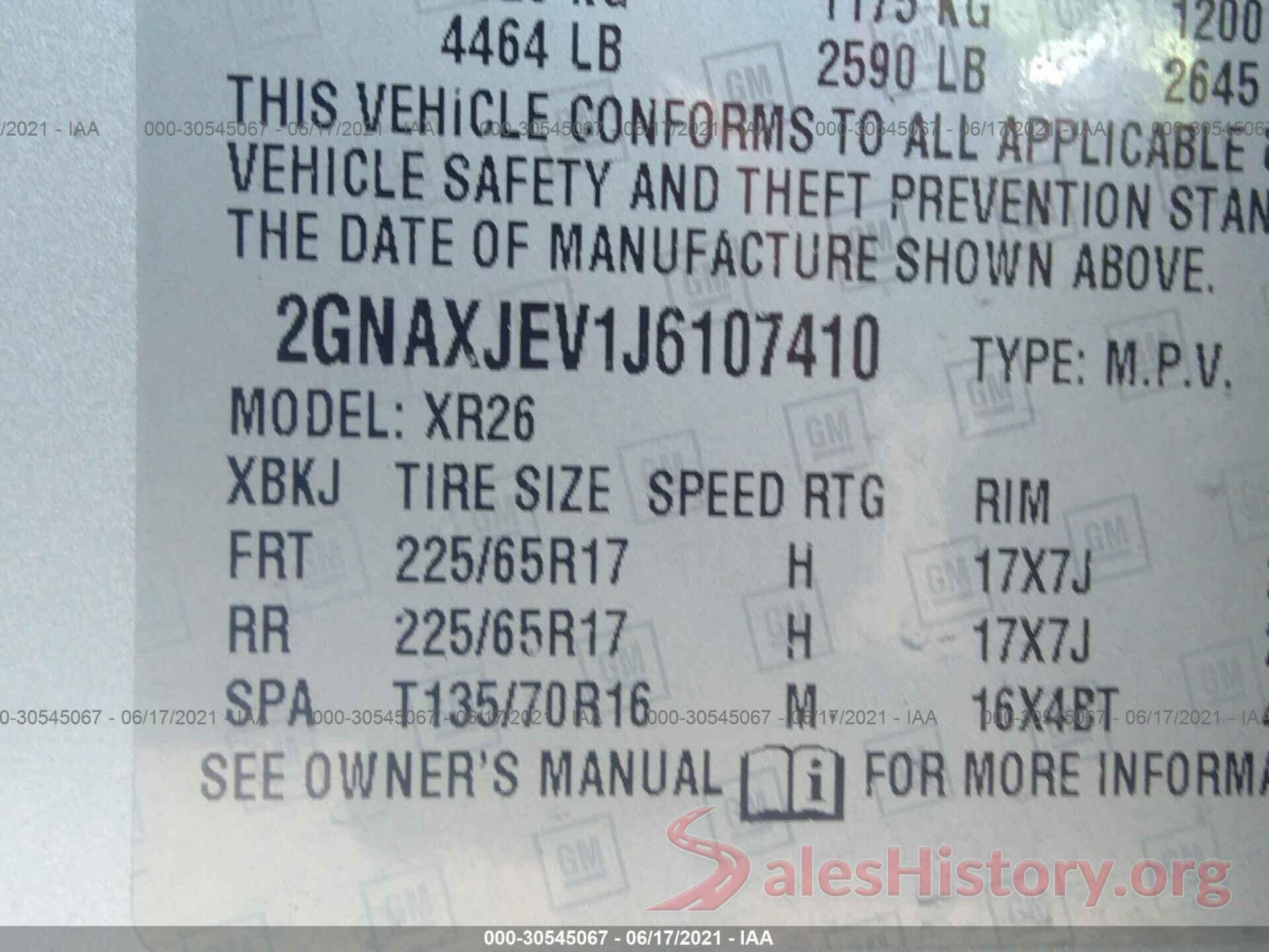 2GNAXJEV1J6107410 2018 CHEVROLET EQUINOX