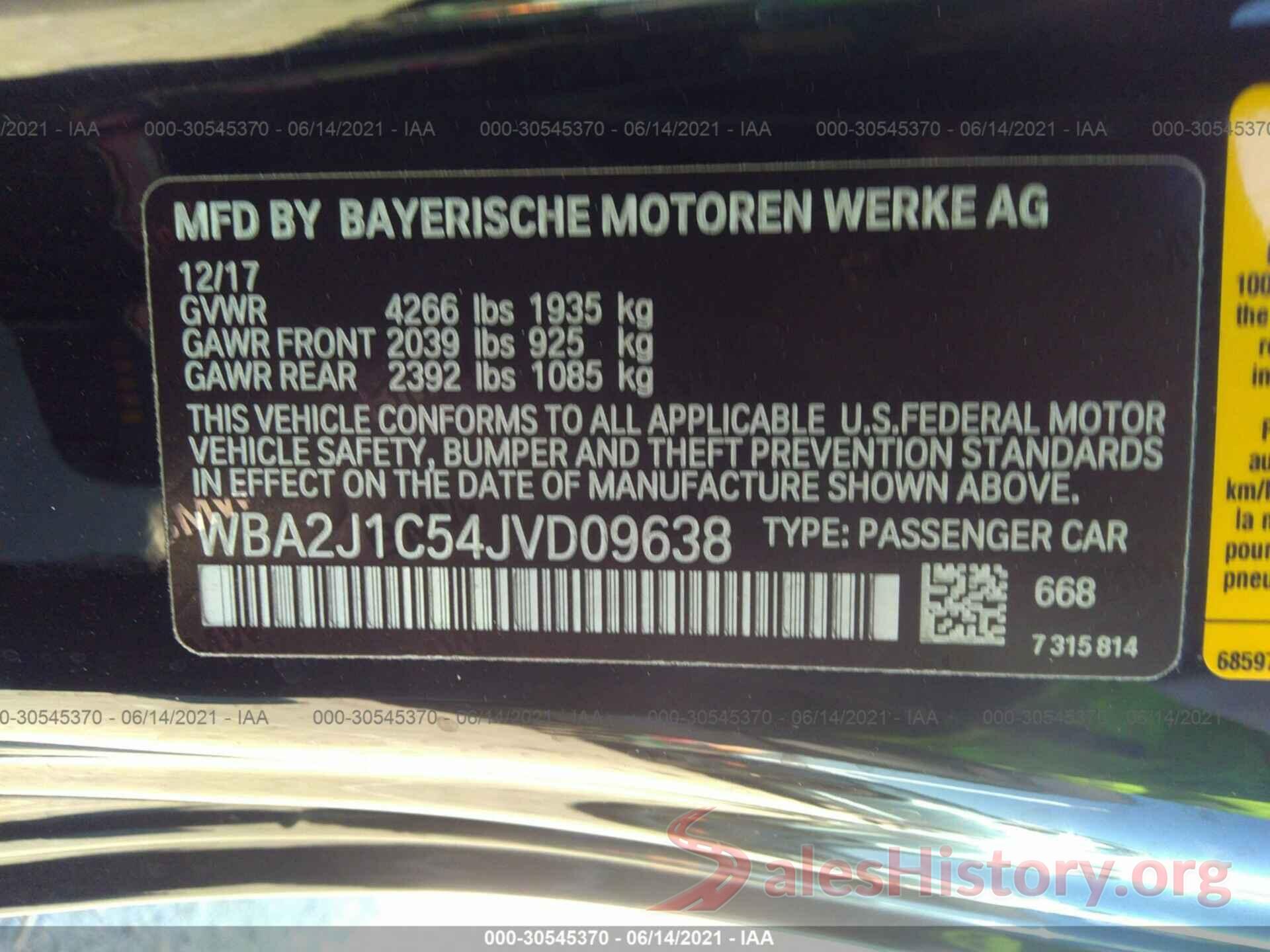 WBA2J1C54JVD09638 2018 BMW 2 SERIES