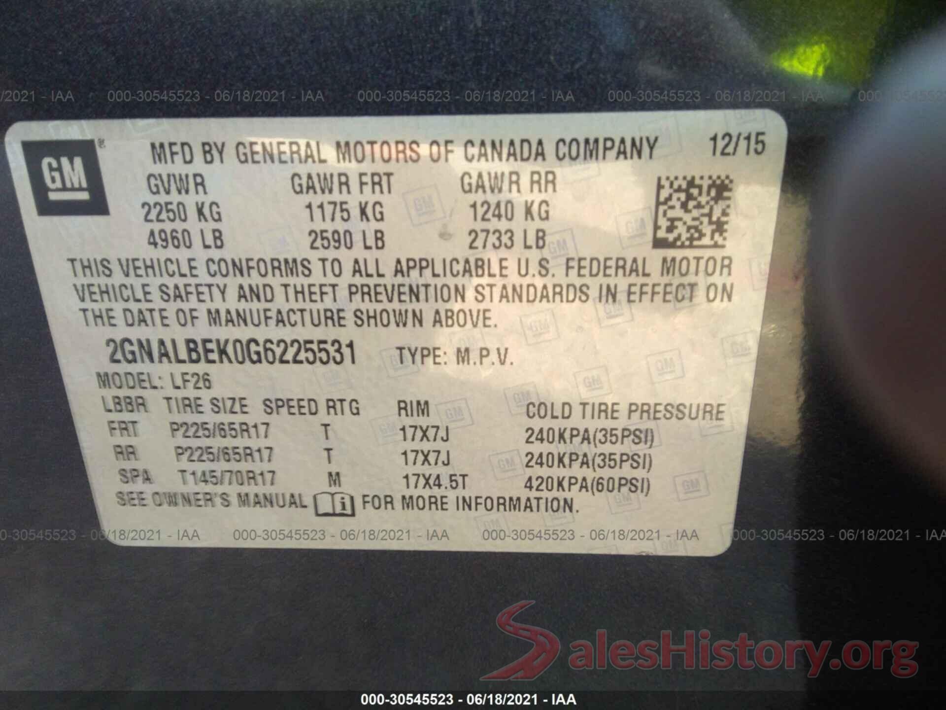 2GNALBEK0G6225531 2016 CHEVROLET EQUINOX