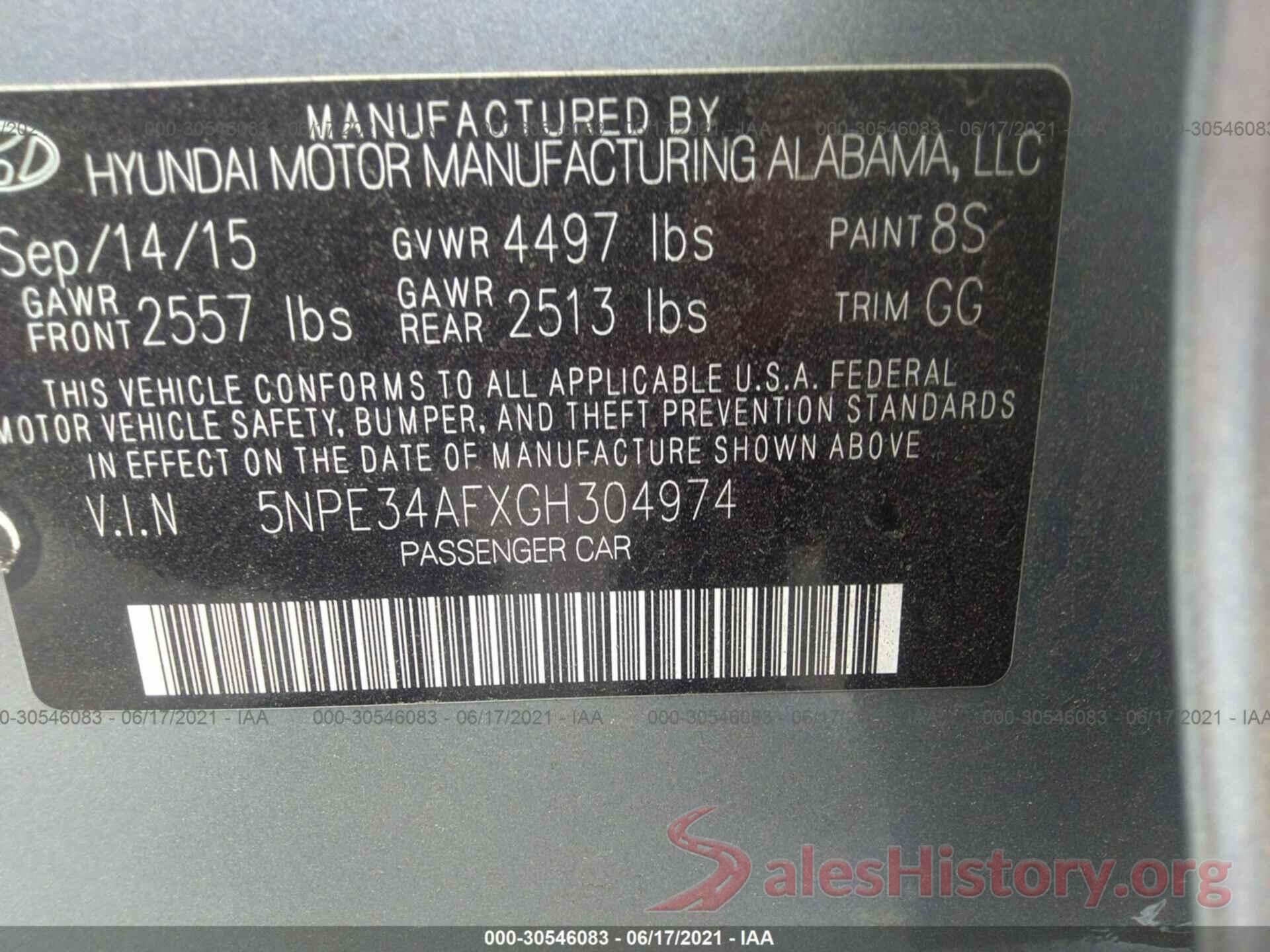 5NPE34AFXGH304974 2016 HYUNDAI SONATA