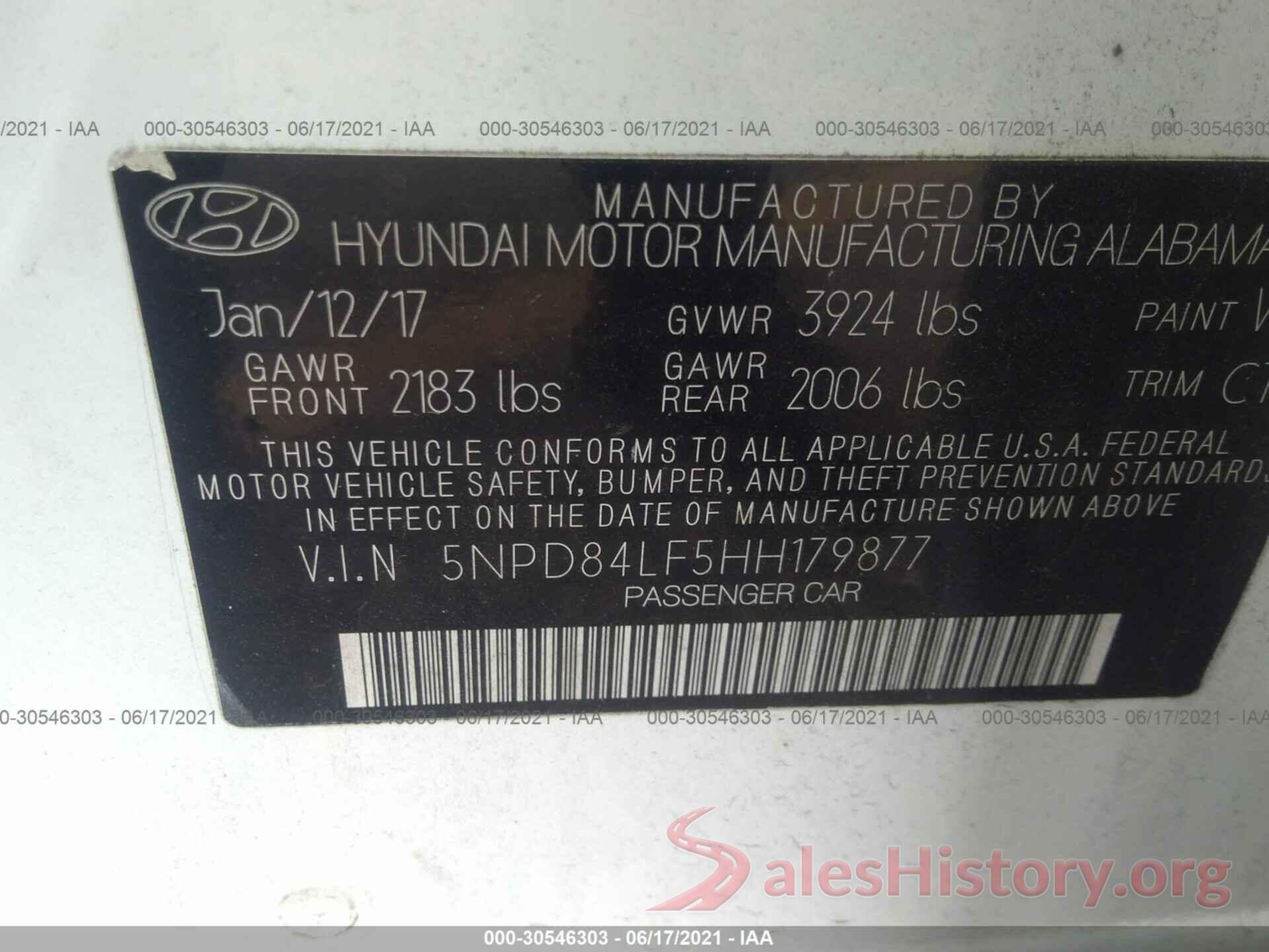 5NPD84LF5HH179877 2017 HYUNDAI ELANTRA