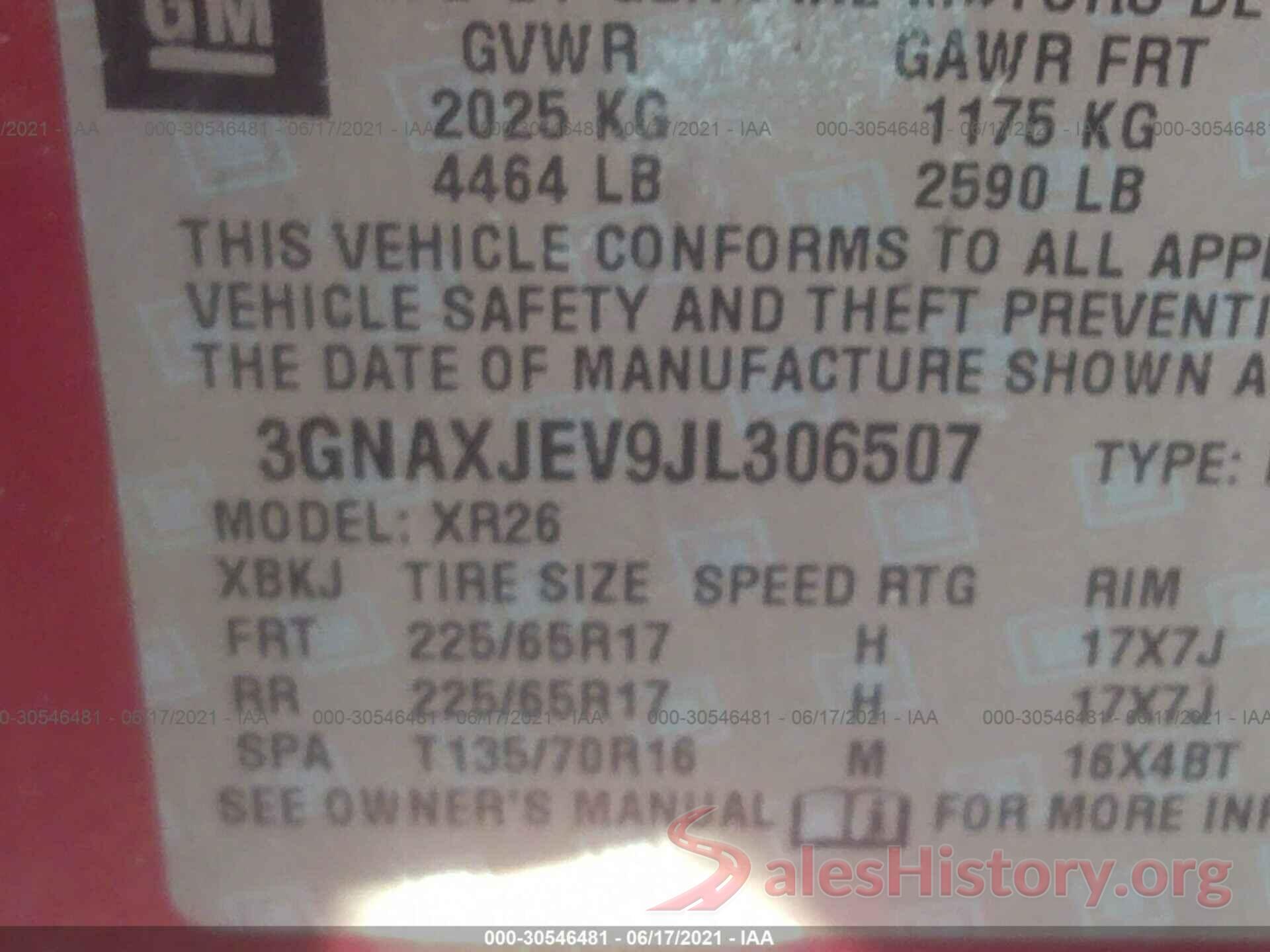 3GNAXJEV9JL306507 2018 CHEVROLET EQUINOX