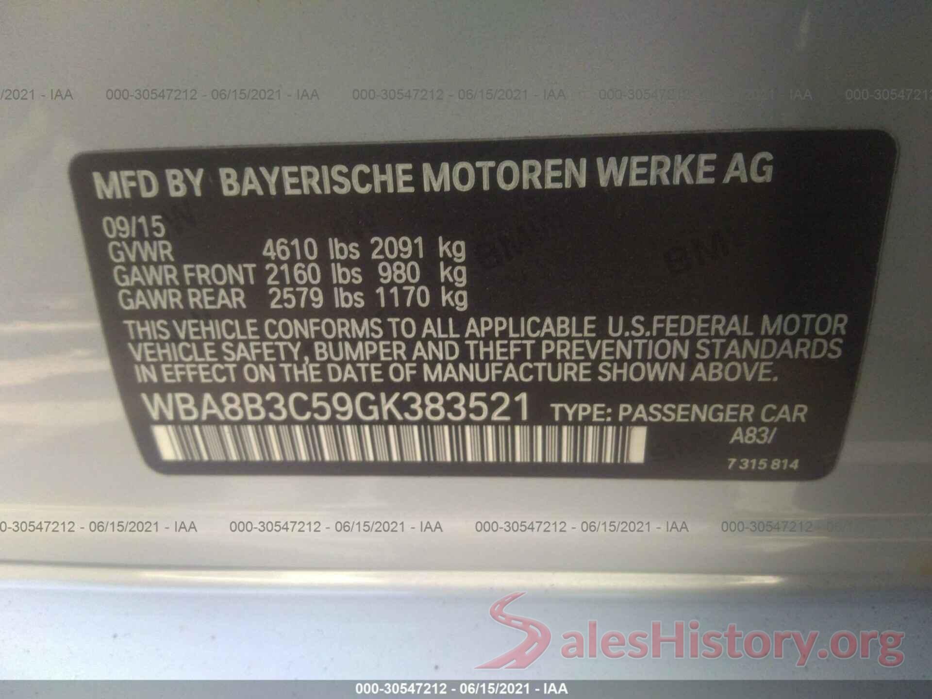 WBA8B3C59GK383521 2016 BMW 3 SERIES