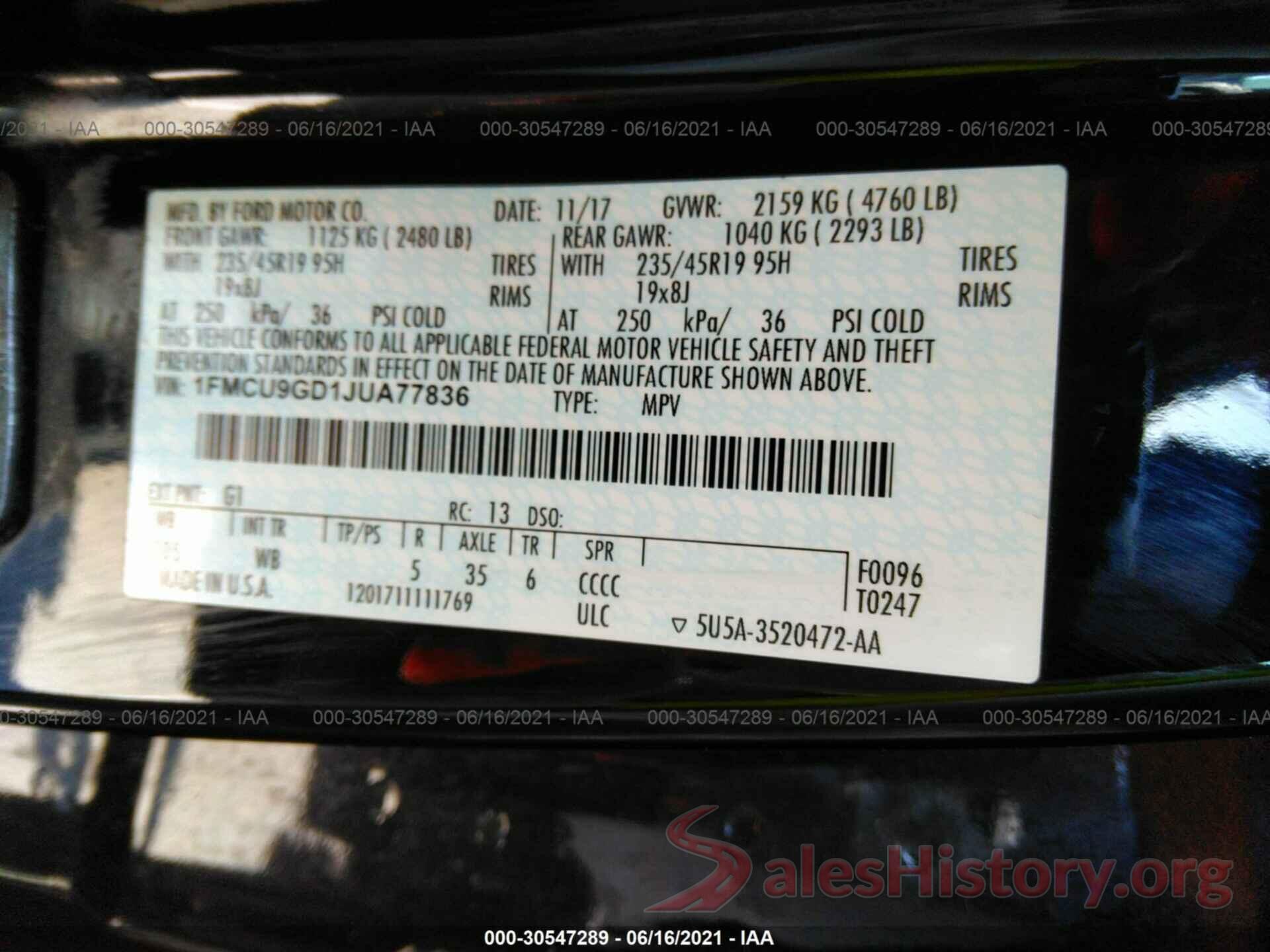 1FMCU9GD1JUA77836 2018 FORD ESCAPE