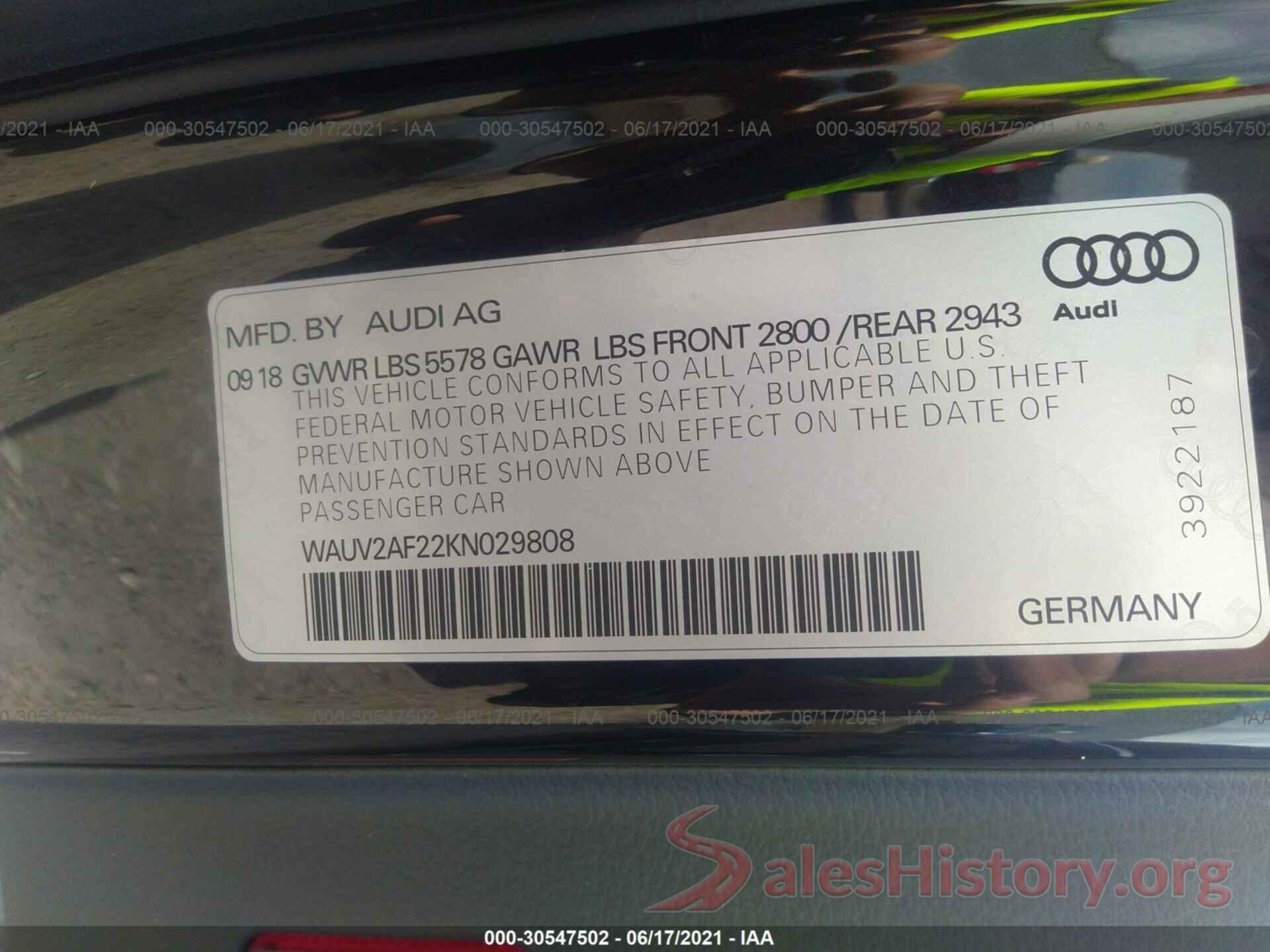 WAUV2AF22KN029808 2019 AUDI A7