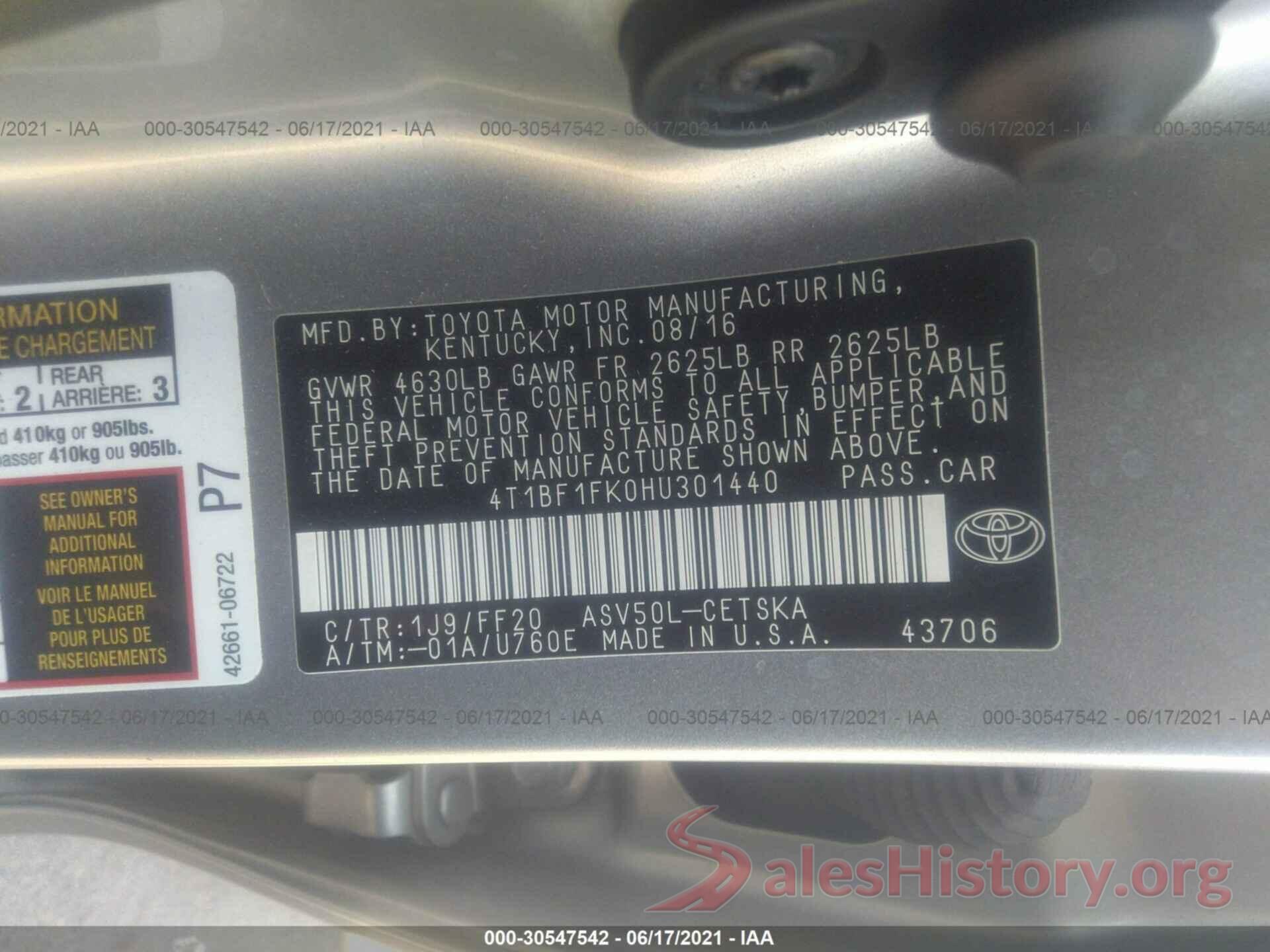 4T1BF1FK0HU301440 2017 TOYOTA CAMRY