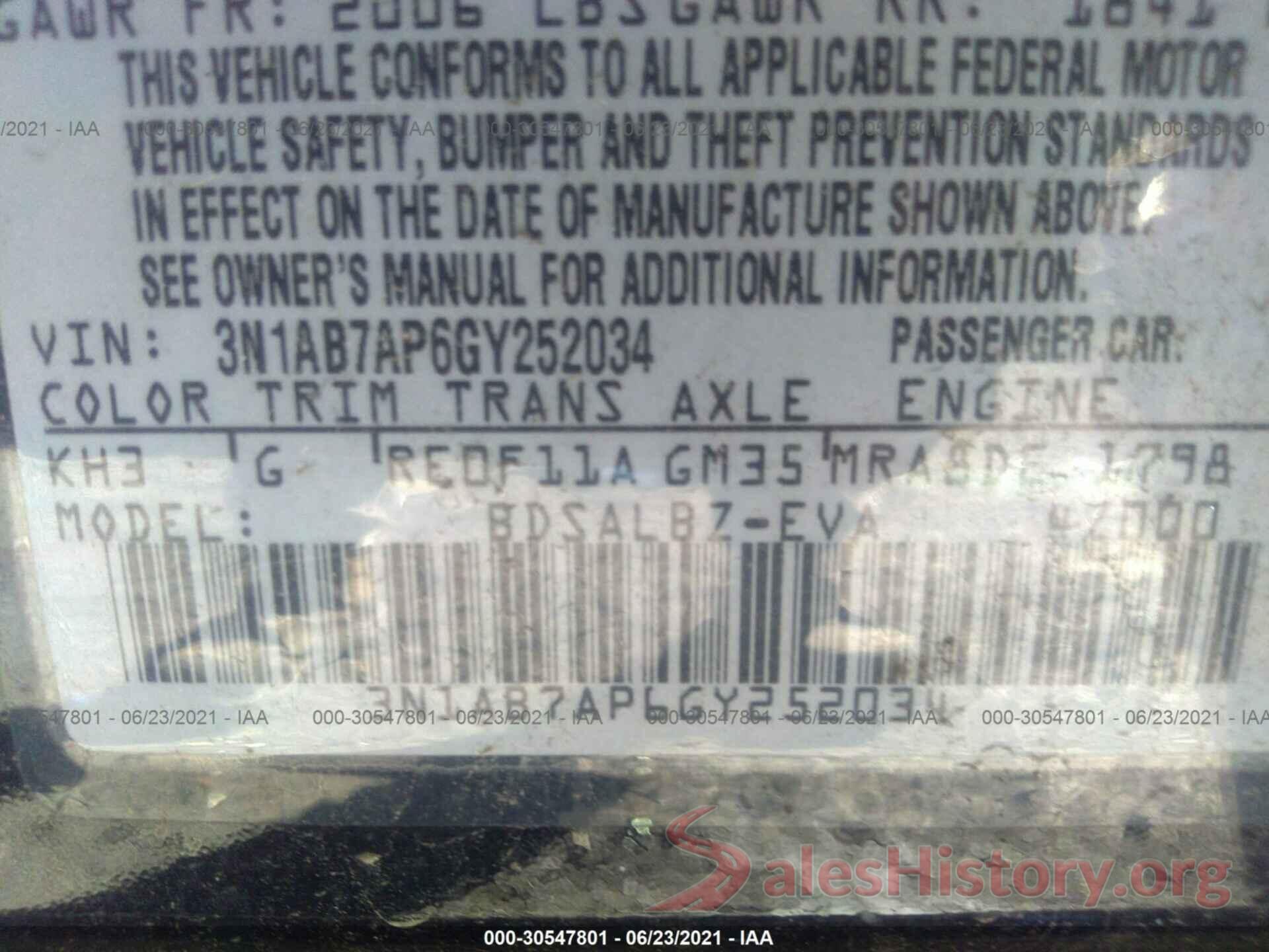 3N1AB7AP6GY252034 2016 NISSAN SENTRA