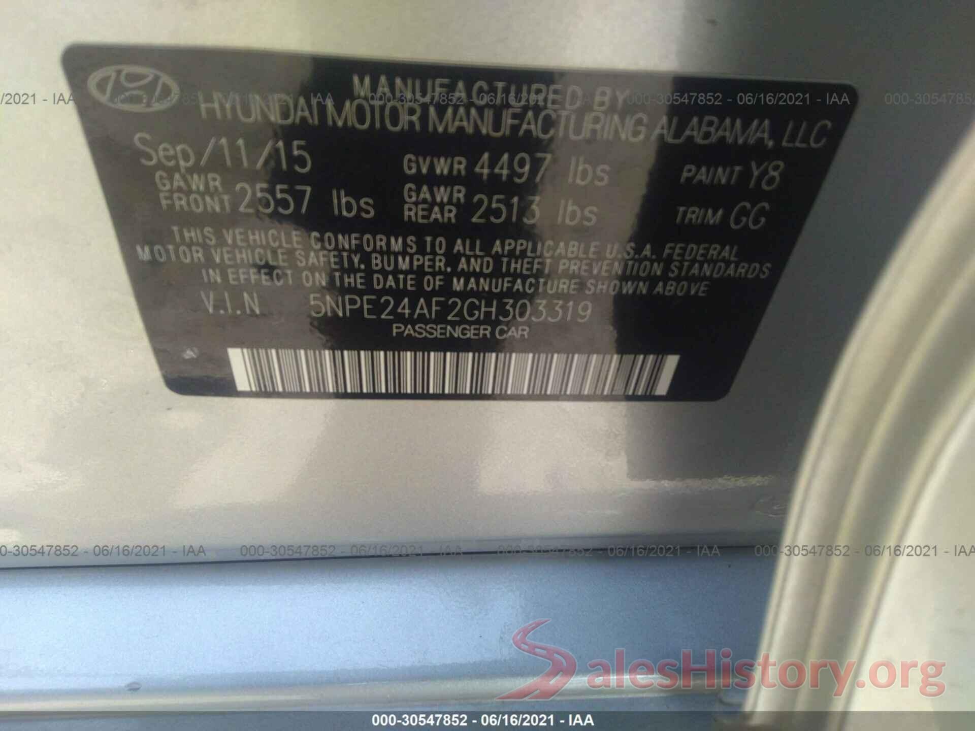 5NPE24AF2GH303319 2016 HYUNDAI SONATA