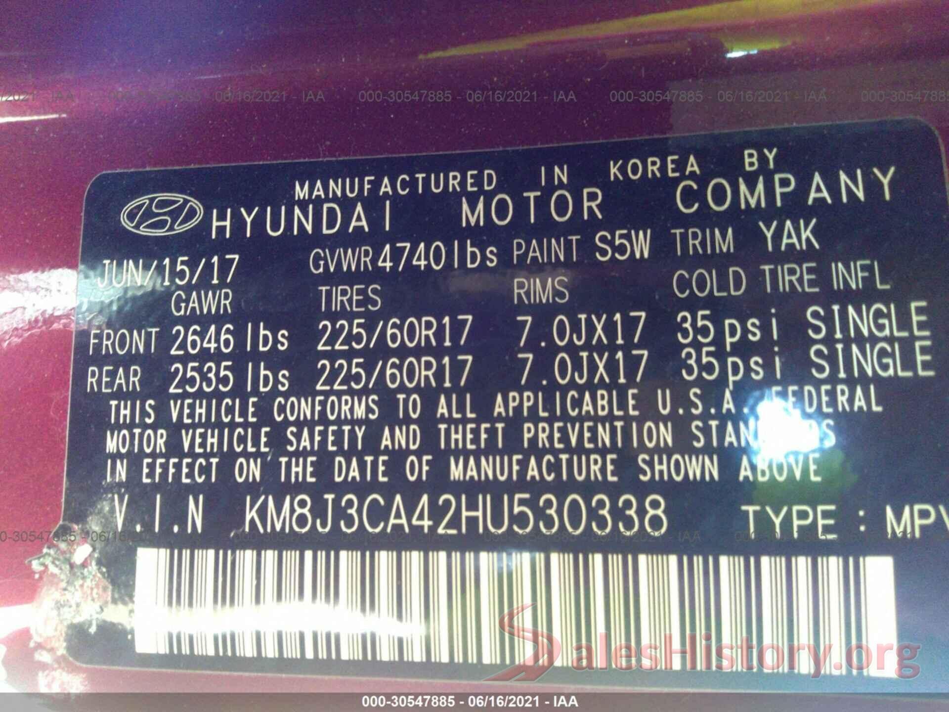 KM8J3CA42HU530338 2017 HYUNDAI TUCSON