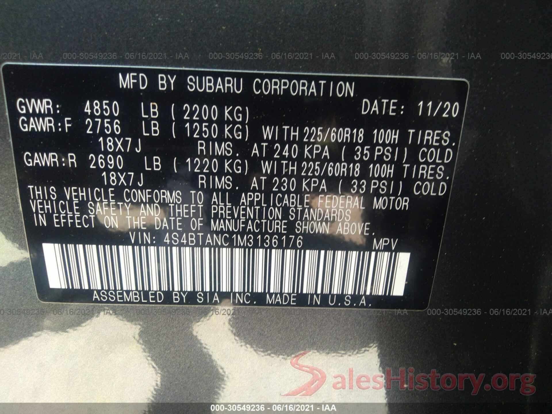 4S4BTANC1M3136176 2021 SUBARU OUTBACK