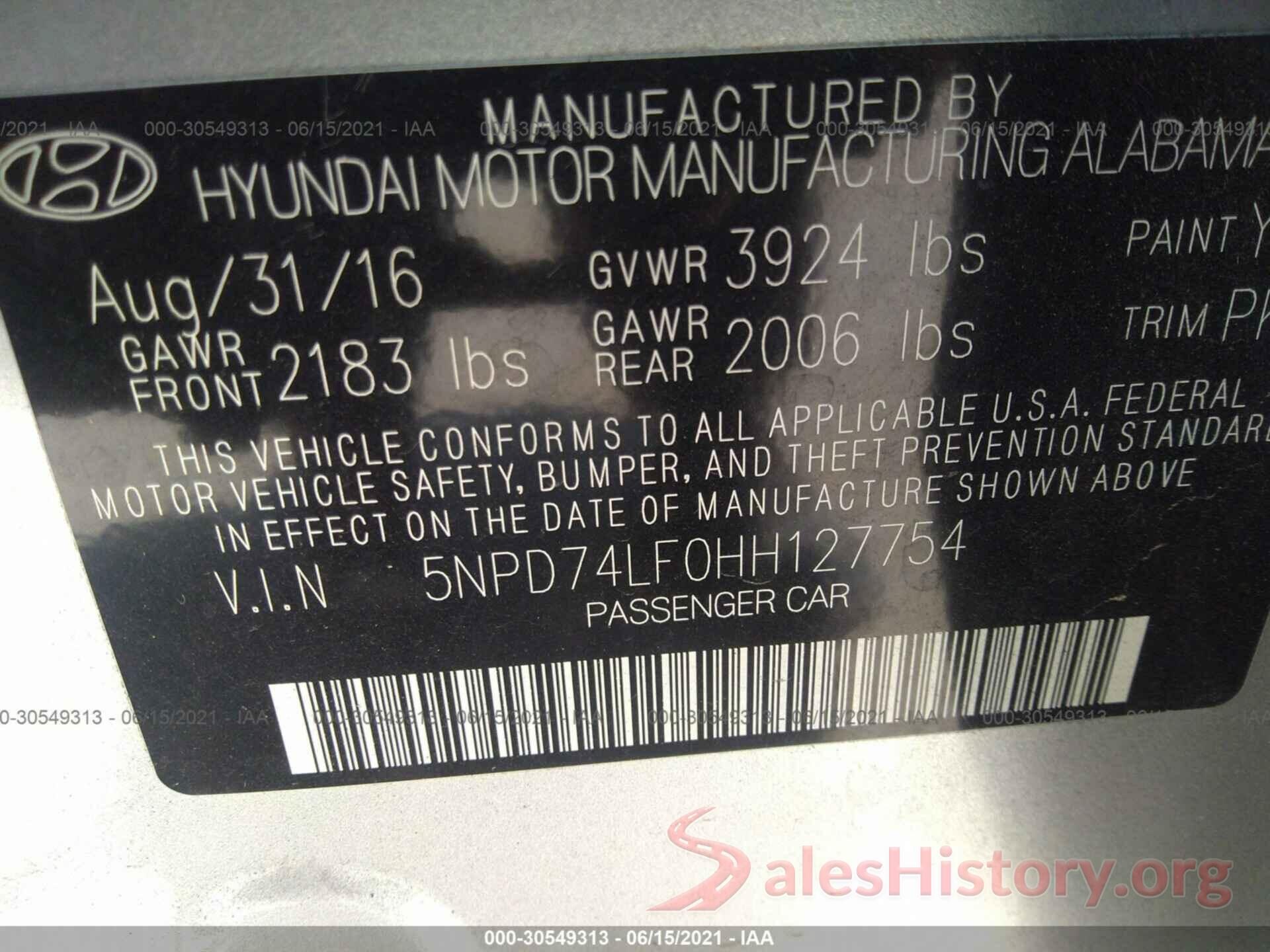 5NPD74LF0HH127754 2017 HYUNDAI ELANTRA