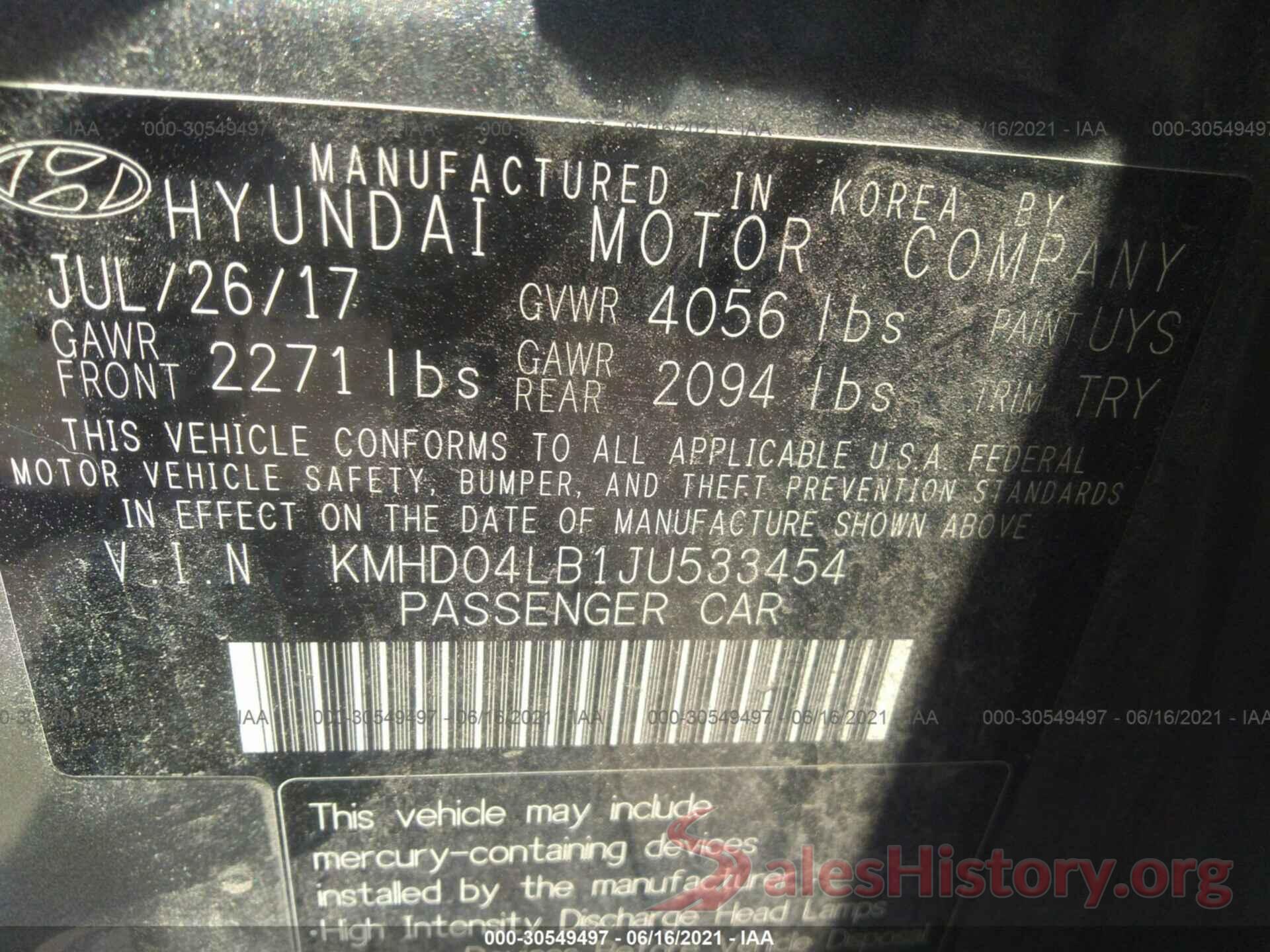 KMHD04LB1JU533454 2018 HYUNDAI ELANTRA