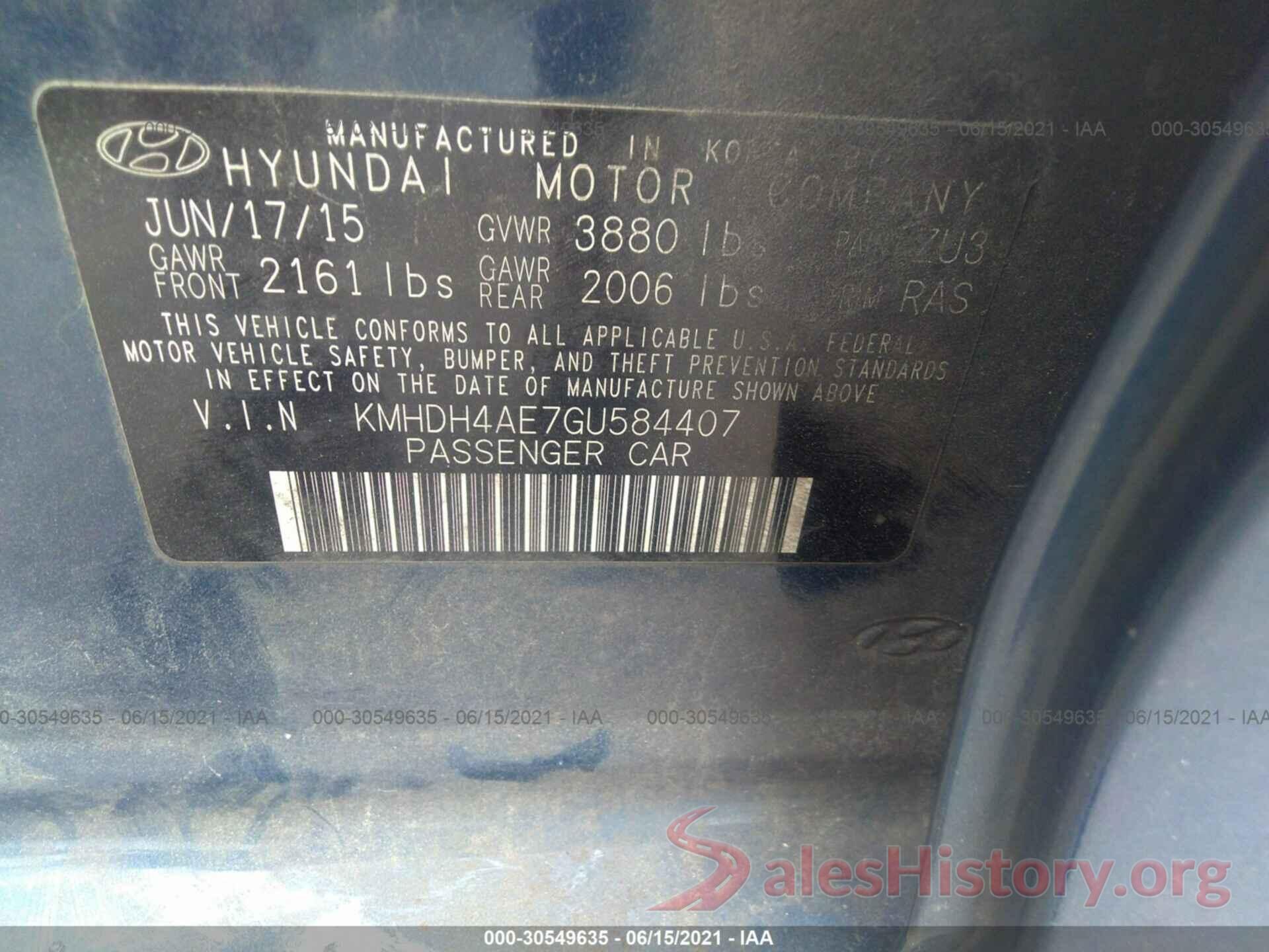 KMHDH4AE7GU584407 2016 HYUNDAI ELANTRA