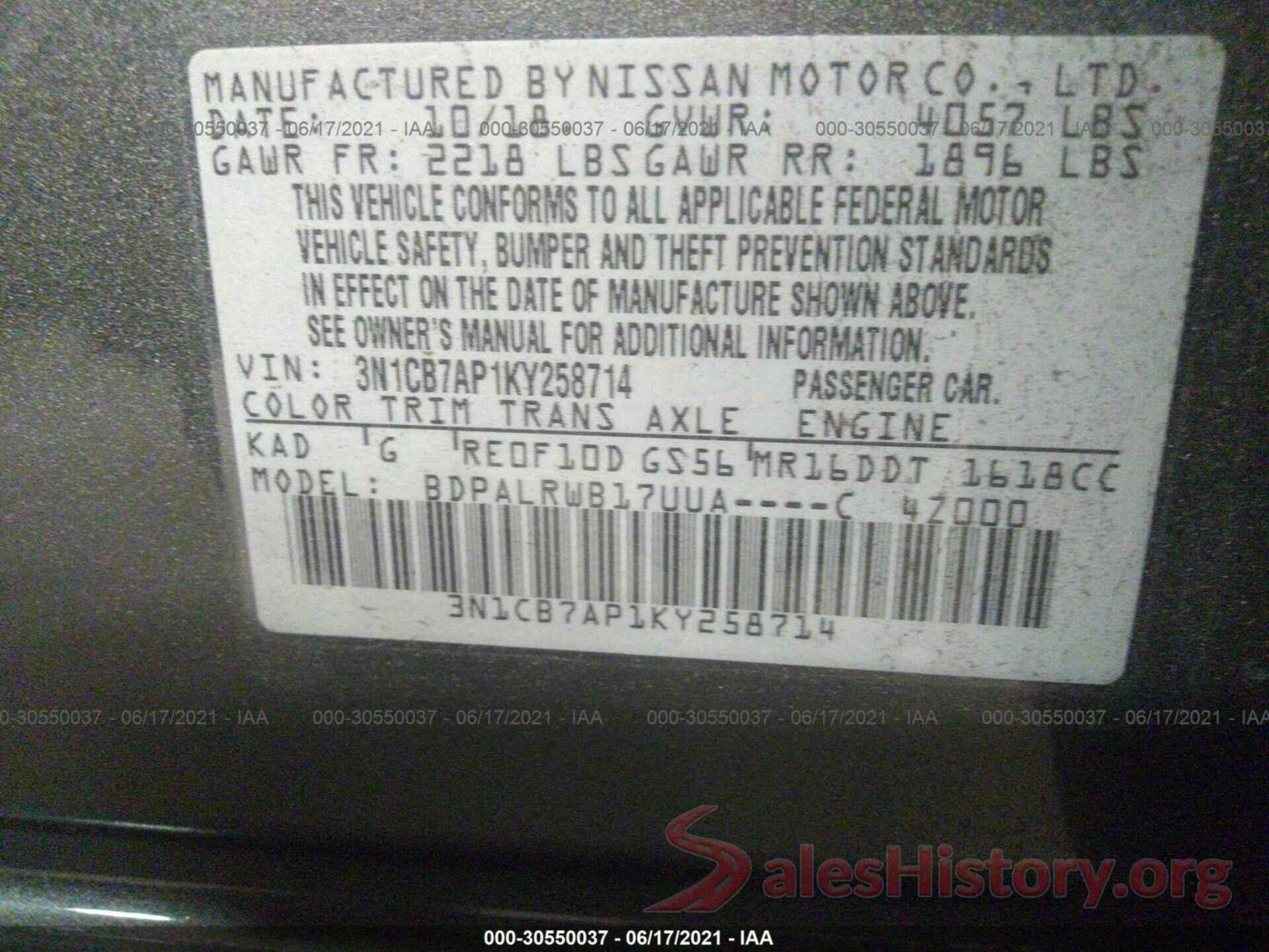 3N1CB7AP1KY258714 2019 NISSAN SENTRA