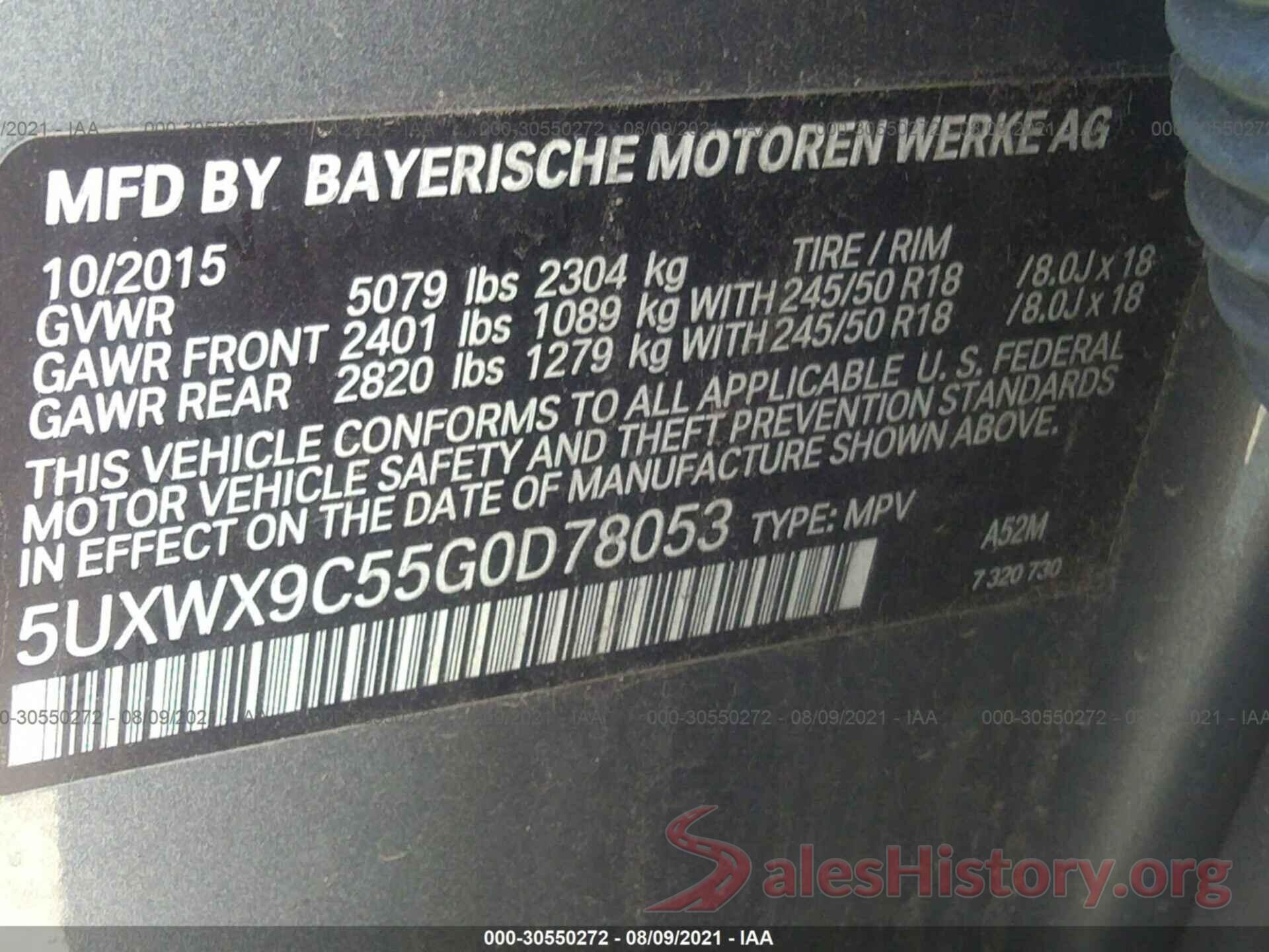 5UXWX9C55G0D78053 2016 BMW X3