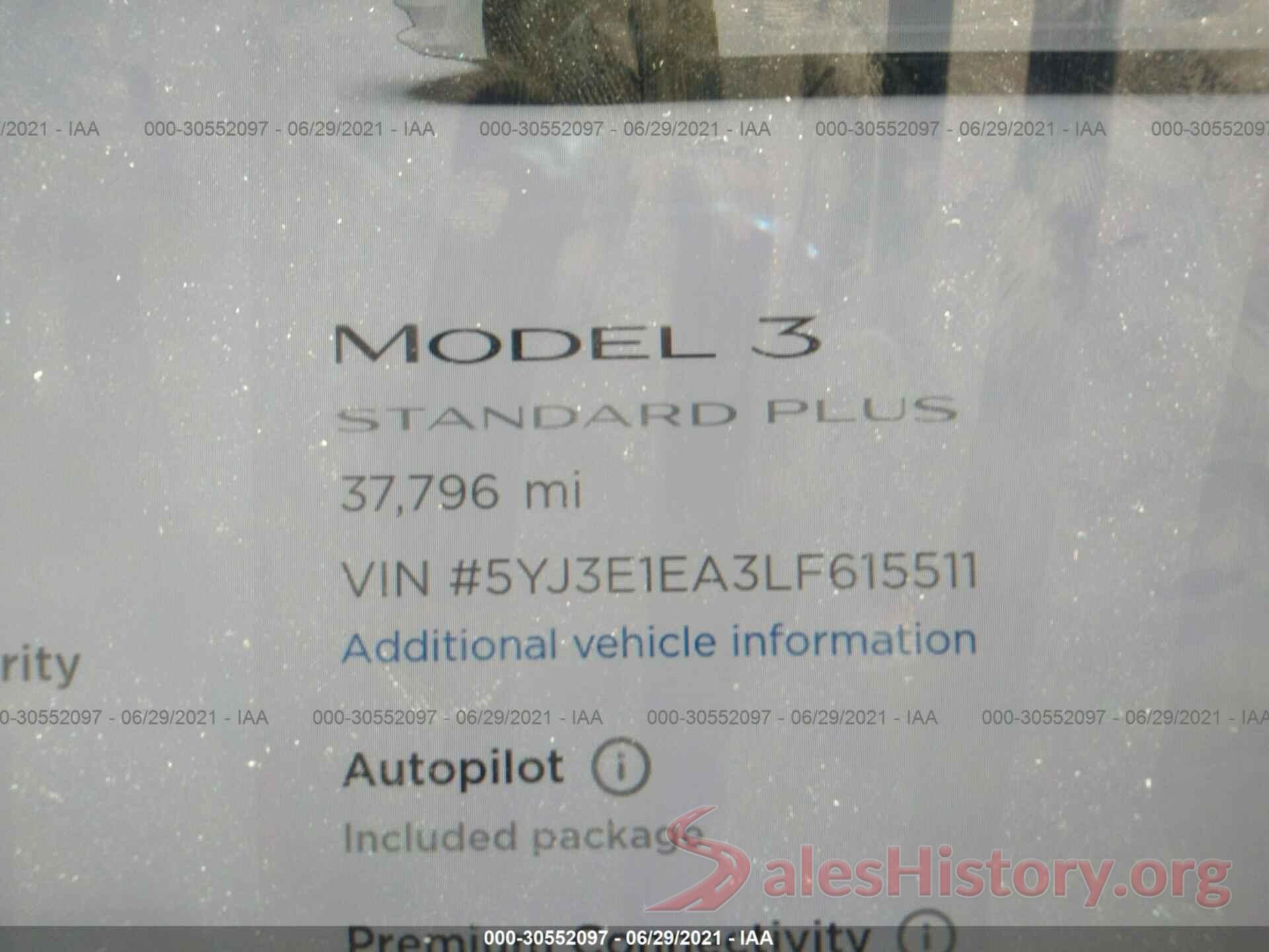 5YJ3E1EA3LF615511 2020 TESLA MODEL 3