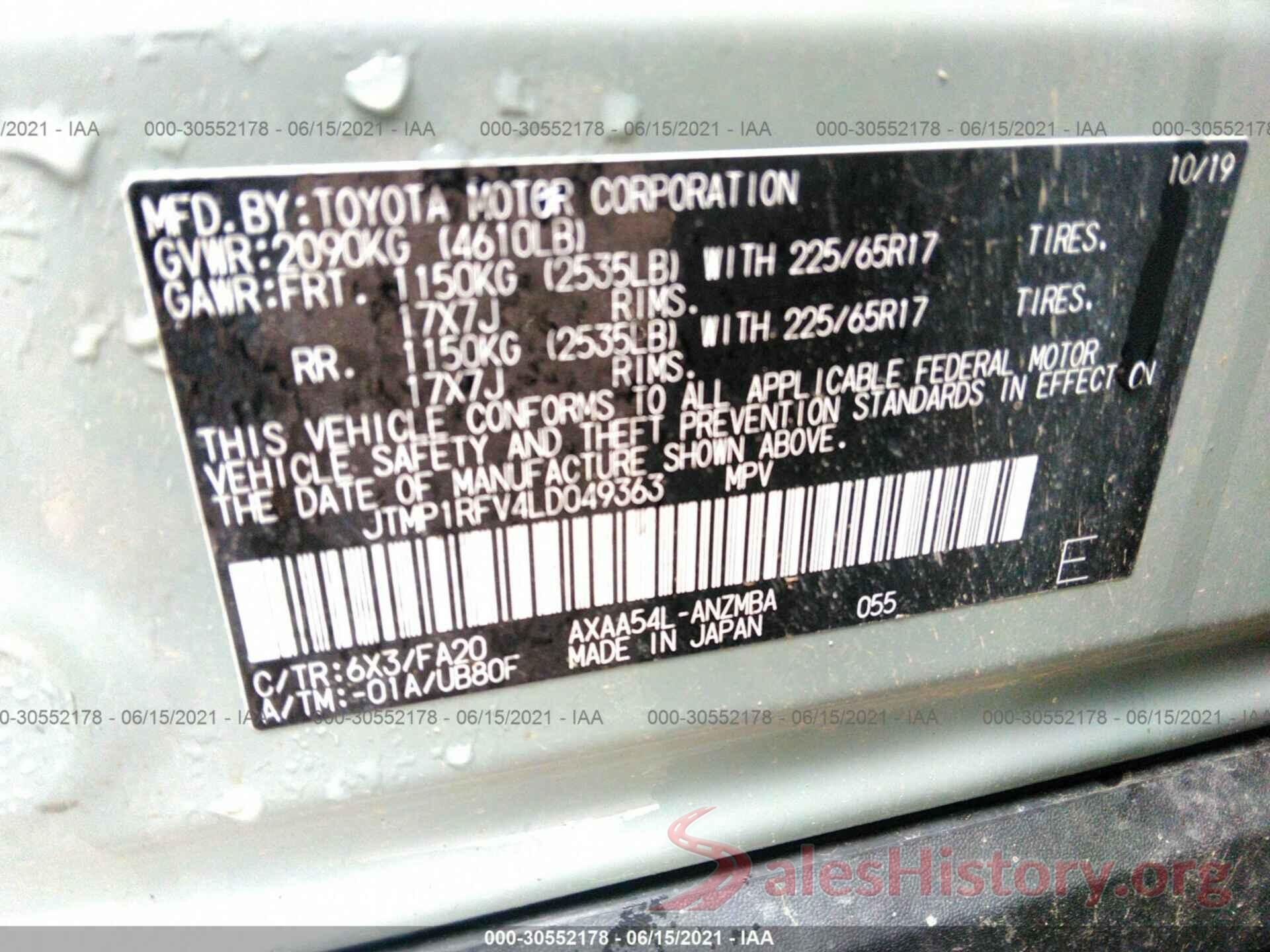 JTMP1RFV4LD049363 2020 TOYOTA RAV4