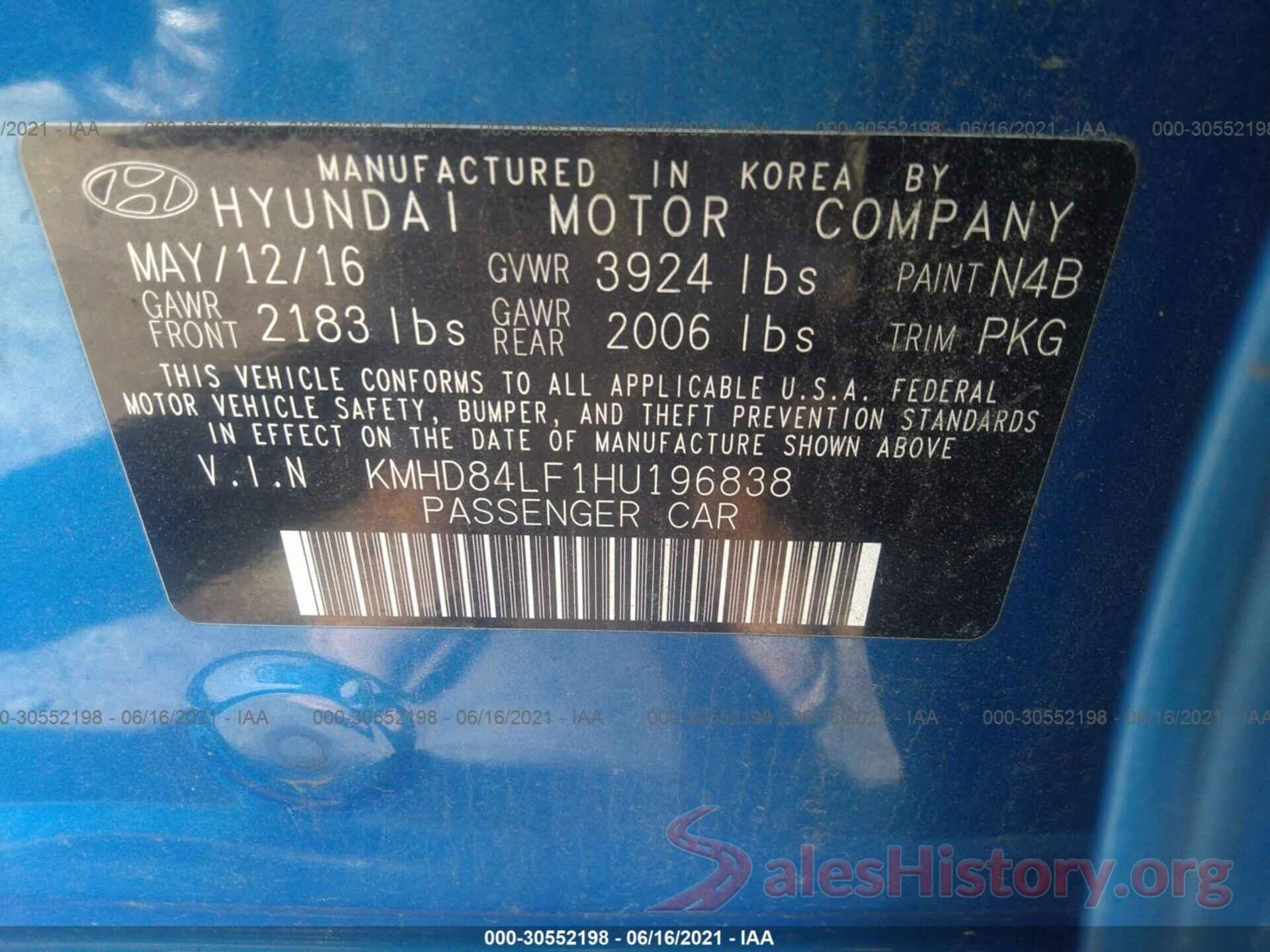 KMHD84LF1HU196838 2017 HYUNDAI ELANTRA