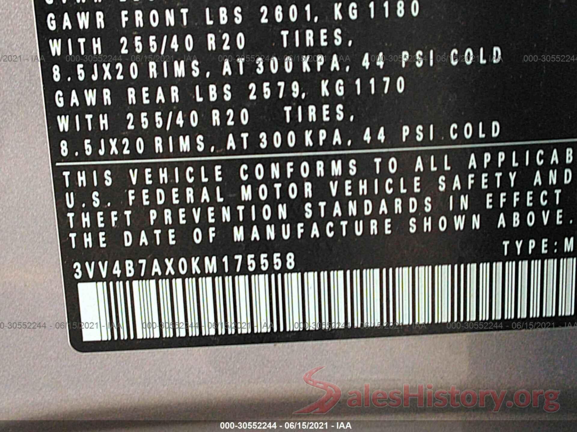 3VV4B7AX0KM175558 2019 VOLKSWAGEN TIGUAN