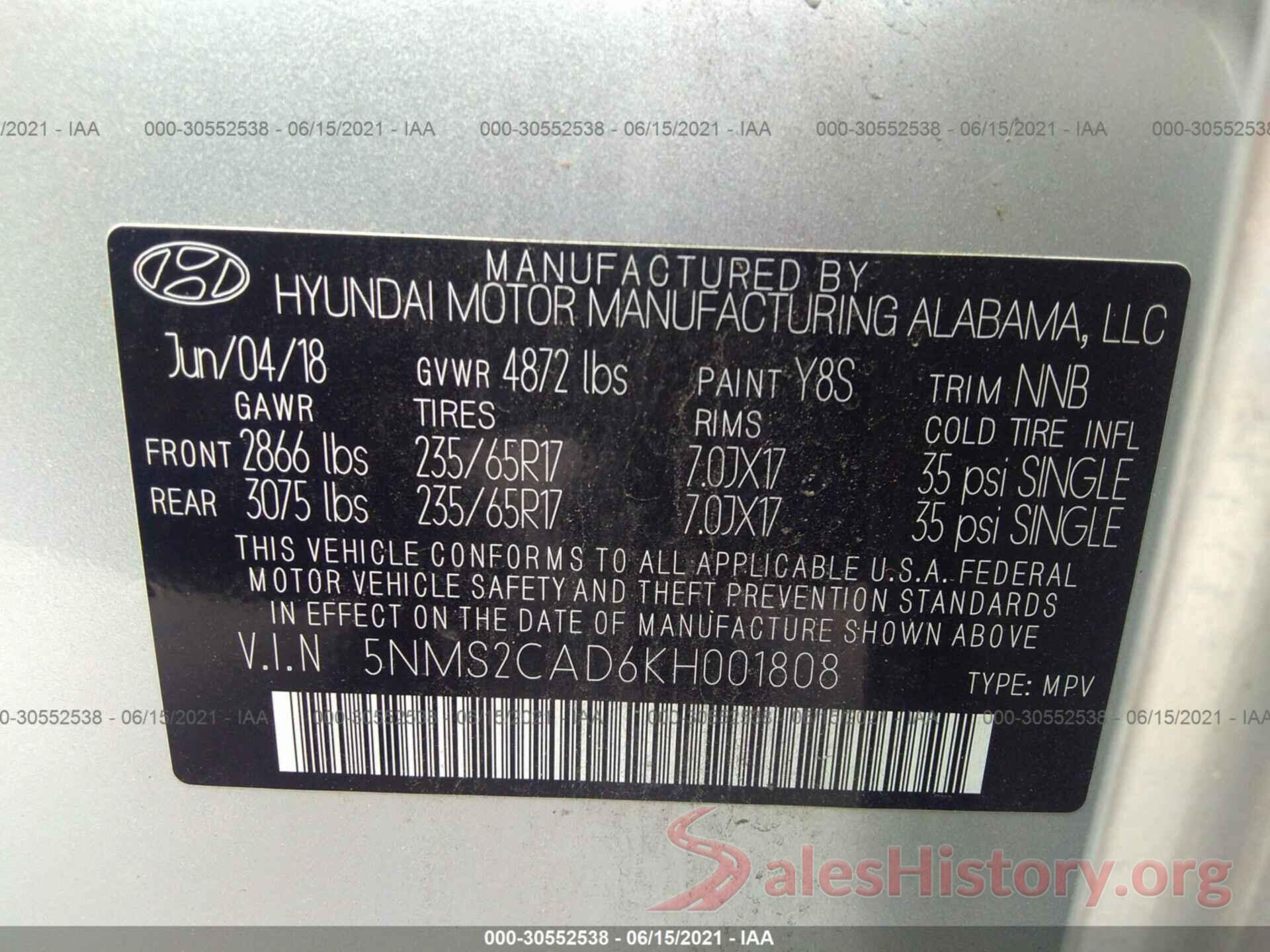 5NMS2CAD6KH001808 2019 HYUNDAI SANTA FE