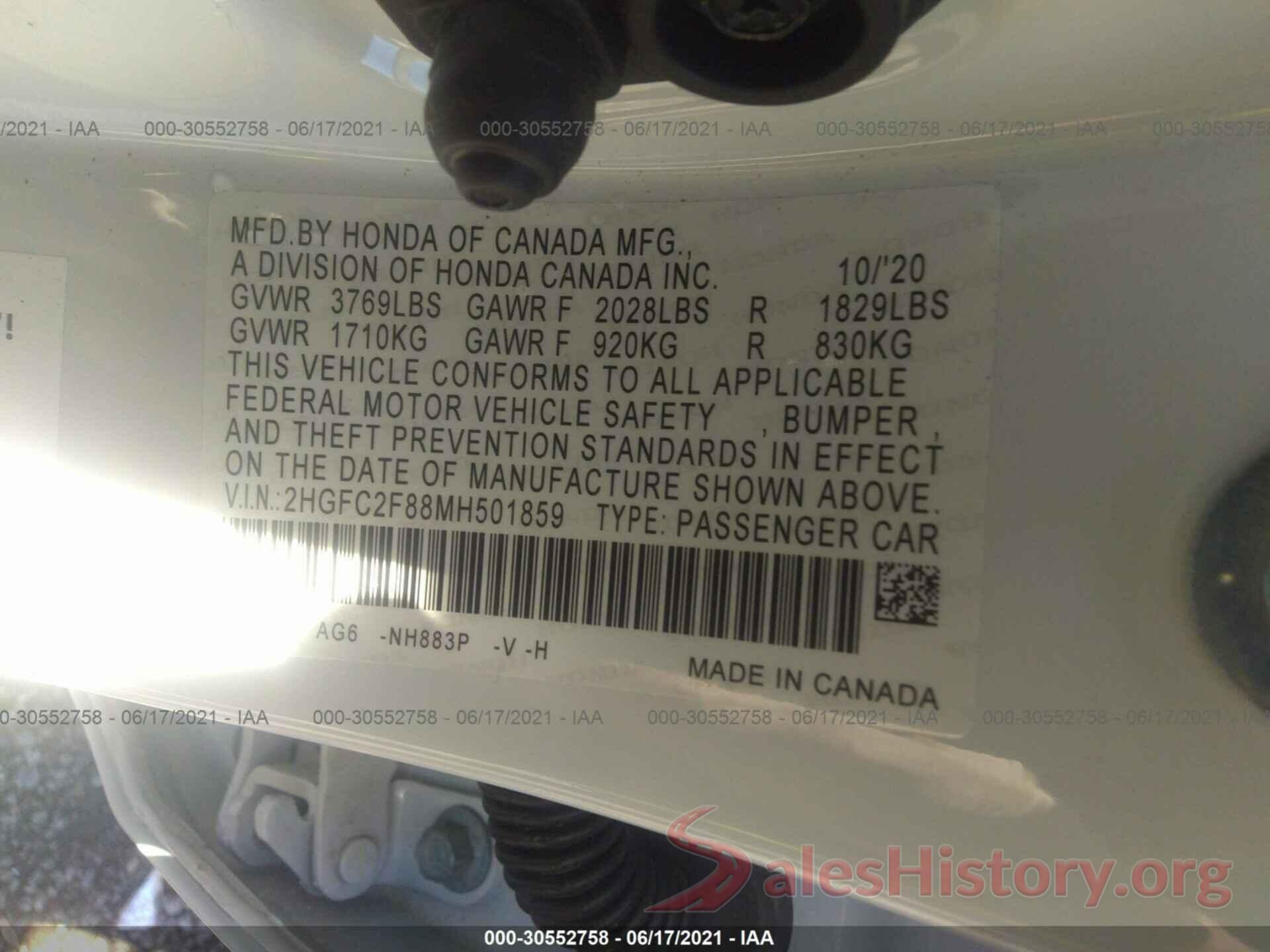 2HGFC2F88MH501859 2021 HONDA CIVIC SEDAN