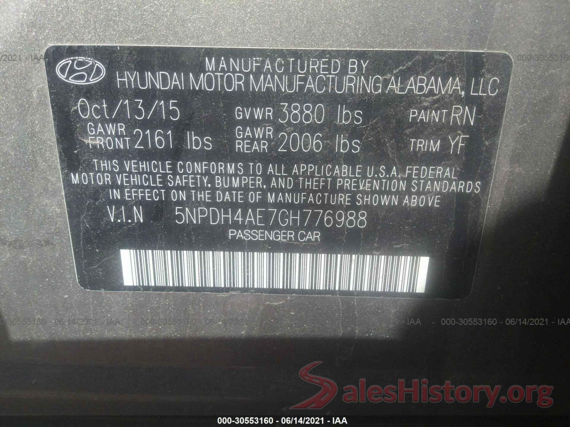 5NPDH4AE7GH776988 2016 HYUNDAI ELANTRA