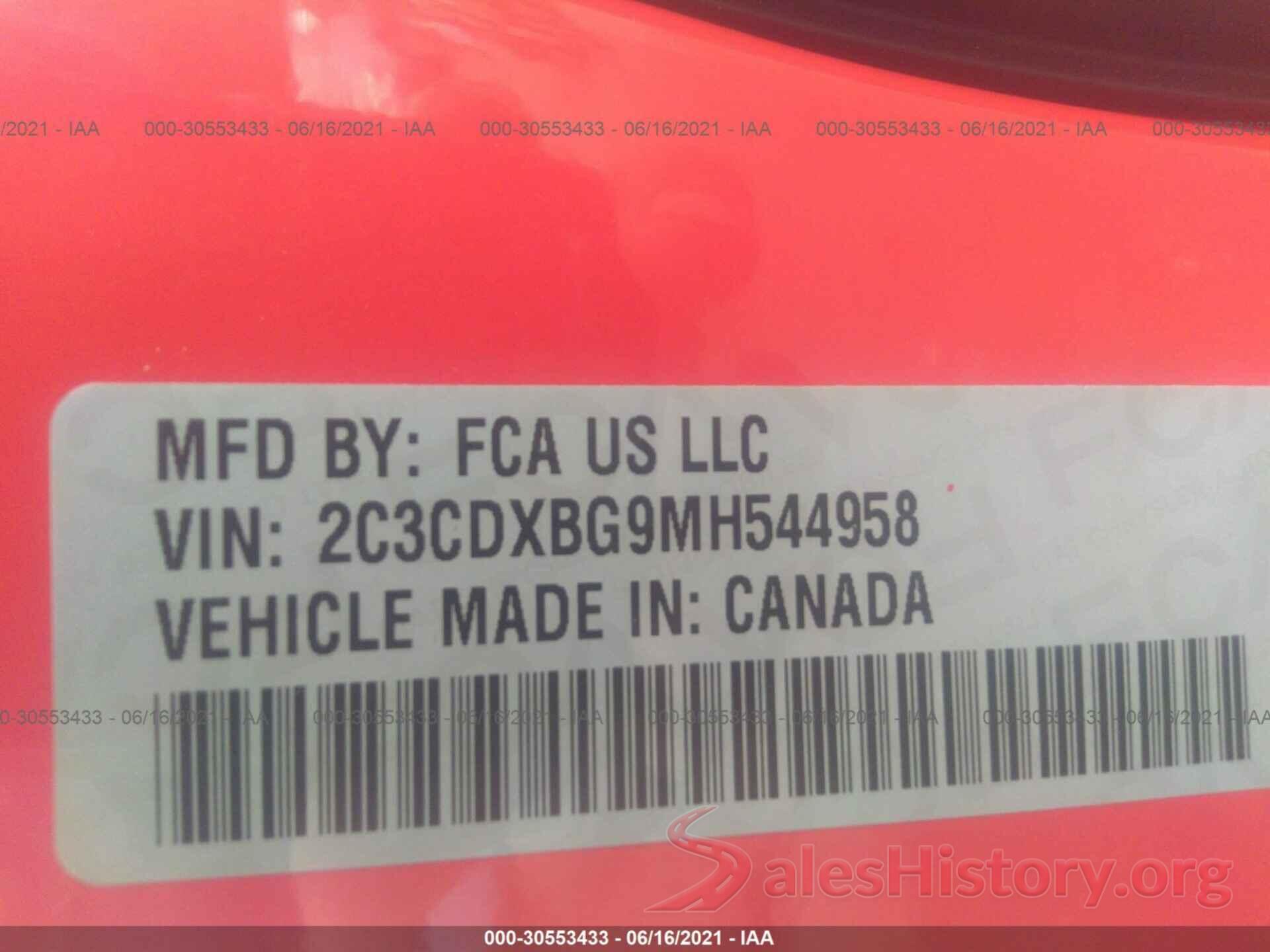 2C3CDXBG9MH544958 2021 DODGE CHARGER